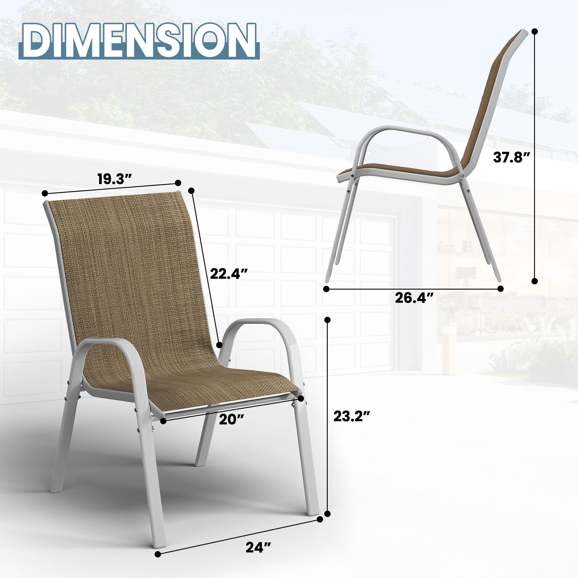 Amopatio 4-Piece Stackable Patio Dining Chairs Set - Weather-Resistant Outdoor Furniture for Backyard, Deck & Garden - Breathable Comfortable Silver-Brown Chairs for All-Season Use | Perfect for BBQs, Poolside Relaxation & Outdoor Entertaining