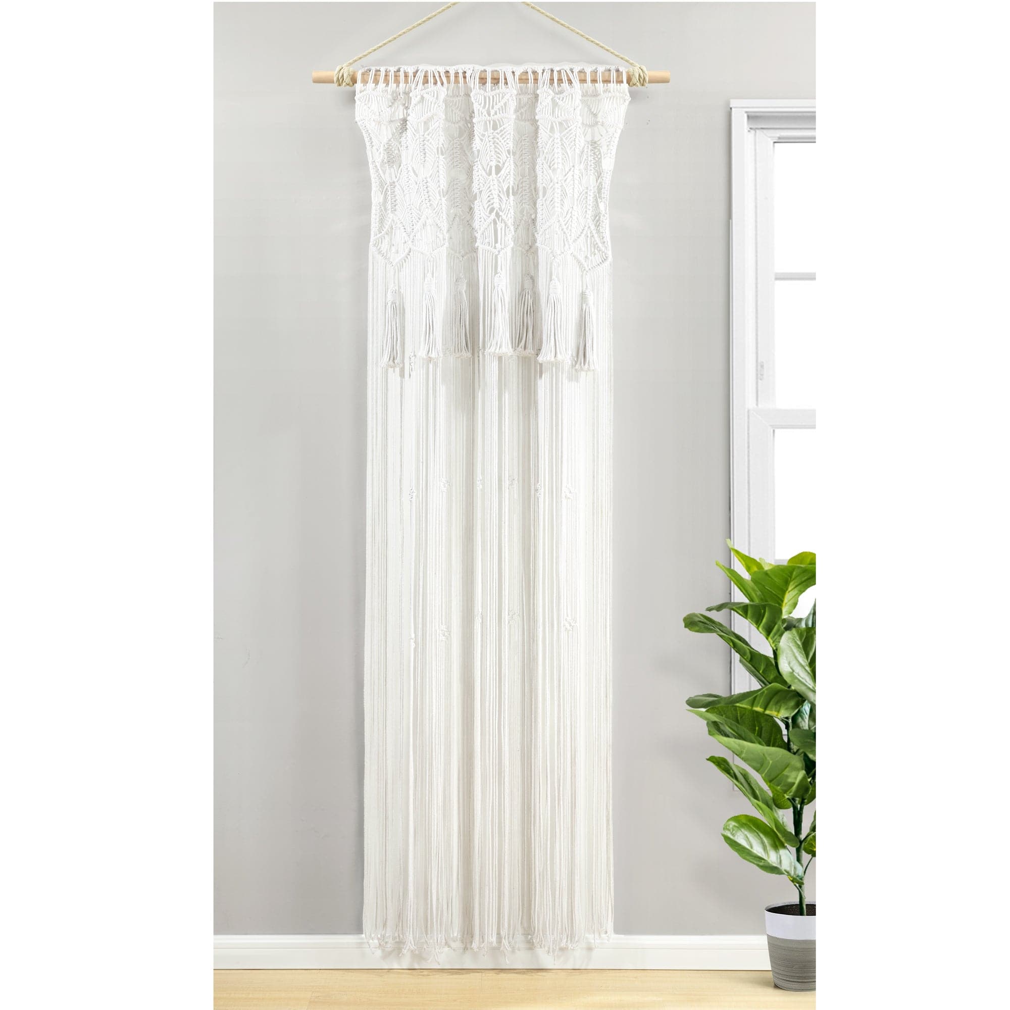 Boho Macrame Tassel Cotton Window Curtains for Living Room, Bedroom - Handmade Bohemian Sheer Drapes with Tassel Trim - Perfect for Home Decor, Nursery & Cozy Spaces