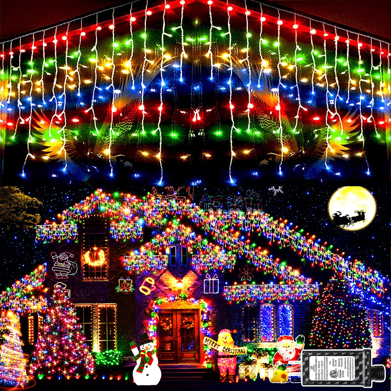 KNONEW 400 LED 33ft Outdoor Christmas Lights - 8 Lighting Modes with 75 Drops, Clear Wire Fairy String Lights for Wedding, Party, Holiday & Christmas Decorations (Multicolor) - Perfect for Indoor/Outdoor Home, Garden, Patio and Event Decor