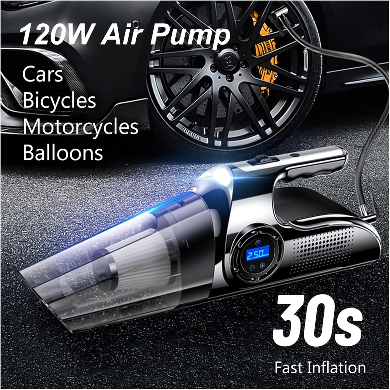 Milex Air O Vac 5-in-1 Wet/Dry Vacuum Cleaner with Air Pump, LED Emergency Light & LCD Display - Portable for Home, Car, Camping and Emergency Power Outages