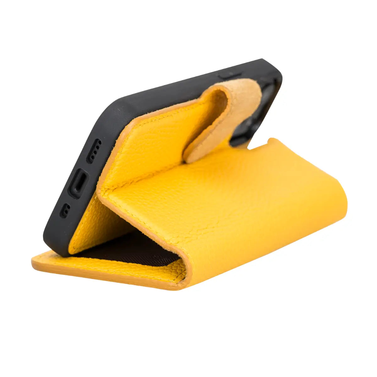 Premium Yellow Leather Wallet Case for iPhone 13 Mini - Slim Protective Cover with Card Slots | Perfect for Everyday Use, Travel & Business