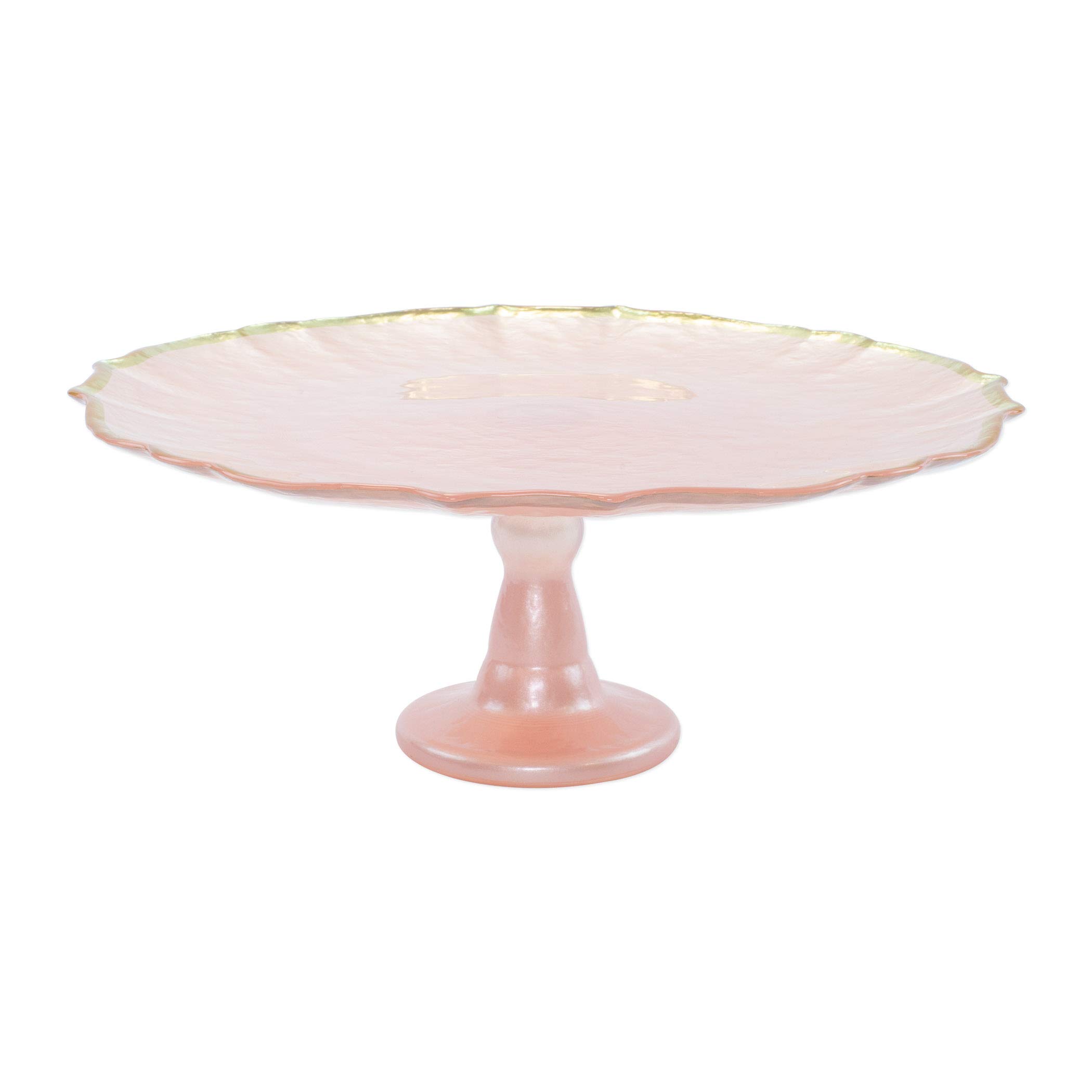 Vietri Baroque Glass Pink Cake Stand Pedestal - 12.25
