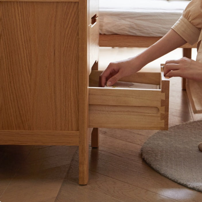 Solid Oak Wood Nightstand with 3 Drawers - Bedside Table for Bedroom, Living Room, or Office Storage