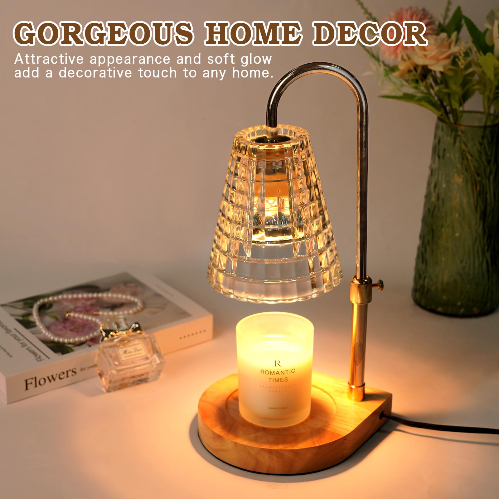 Premium Candle Warmer Lamp with Timer - Adjustable Dimmable Glass Candle Warmer for Jar Candles - Perfect Birthday Gift for Women, Mom & Her - Ideal for Bedroom Decor, Living Room Ambiance, Romantic Dinners & Relaxation Therapy