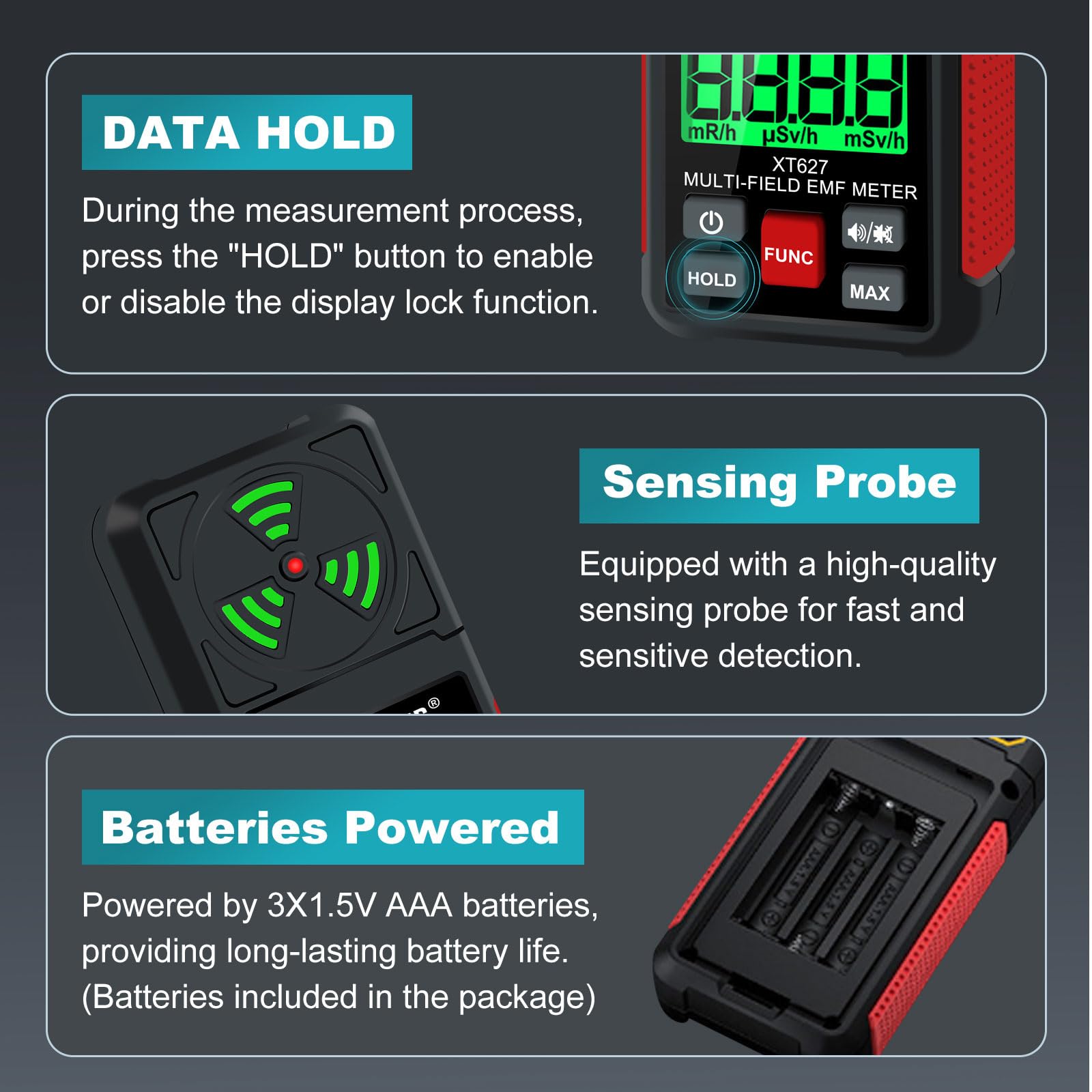Xin Tester EMF Detector Meter - 3-in-1 Digital Electromagnetic Radiation & Magnetic Field Reader for Home & Outdoor Use | Detect Microwave, Radioactive, Ghost Hunting, Cell Phone Towers & WiFi Signals | EMF Protection & Safety Testing Device