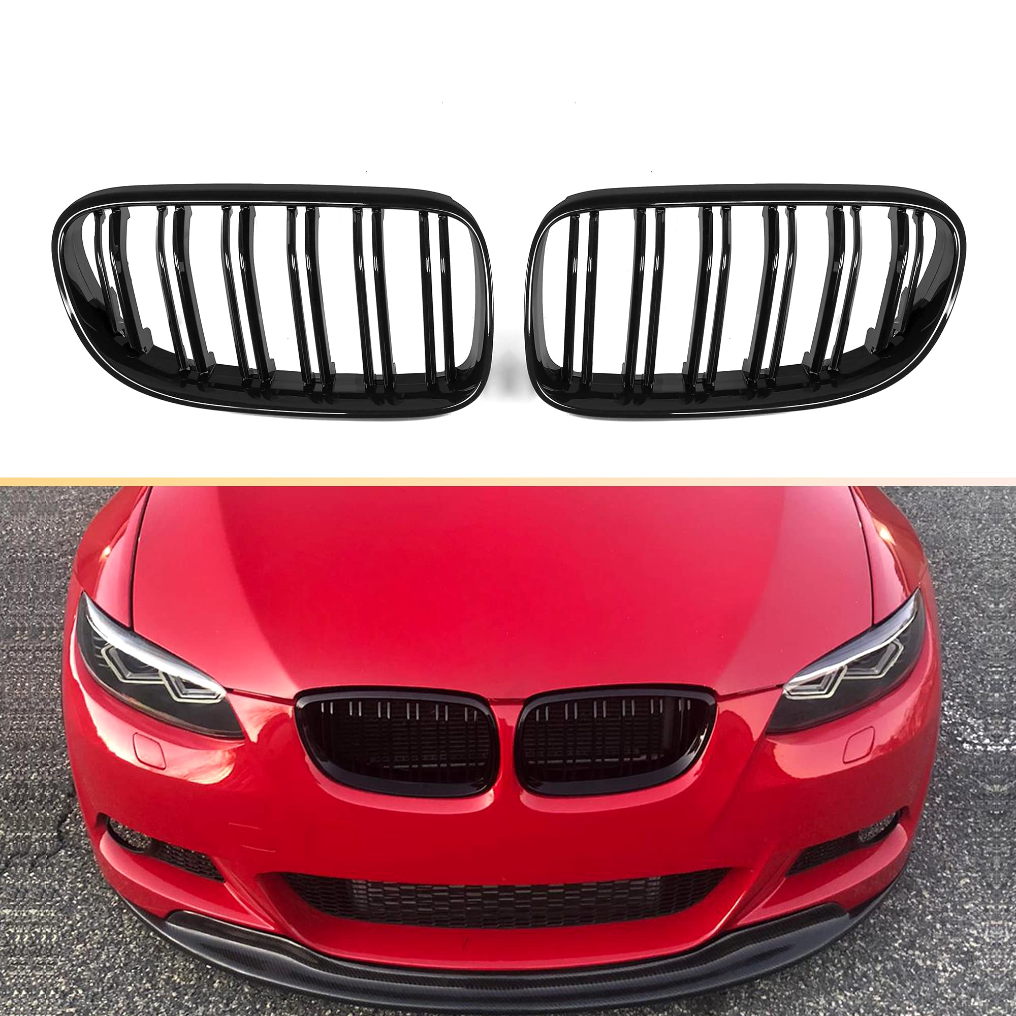 E92 E93 BMW 3 Series Front Kidney Grille - ABS Gloss Black Replacement Grill for 2010-2013 Models | Perfect for Car Upgrades & Customization