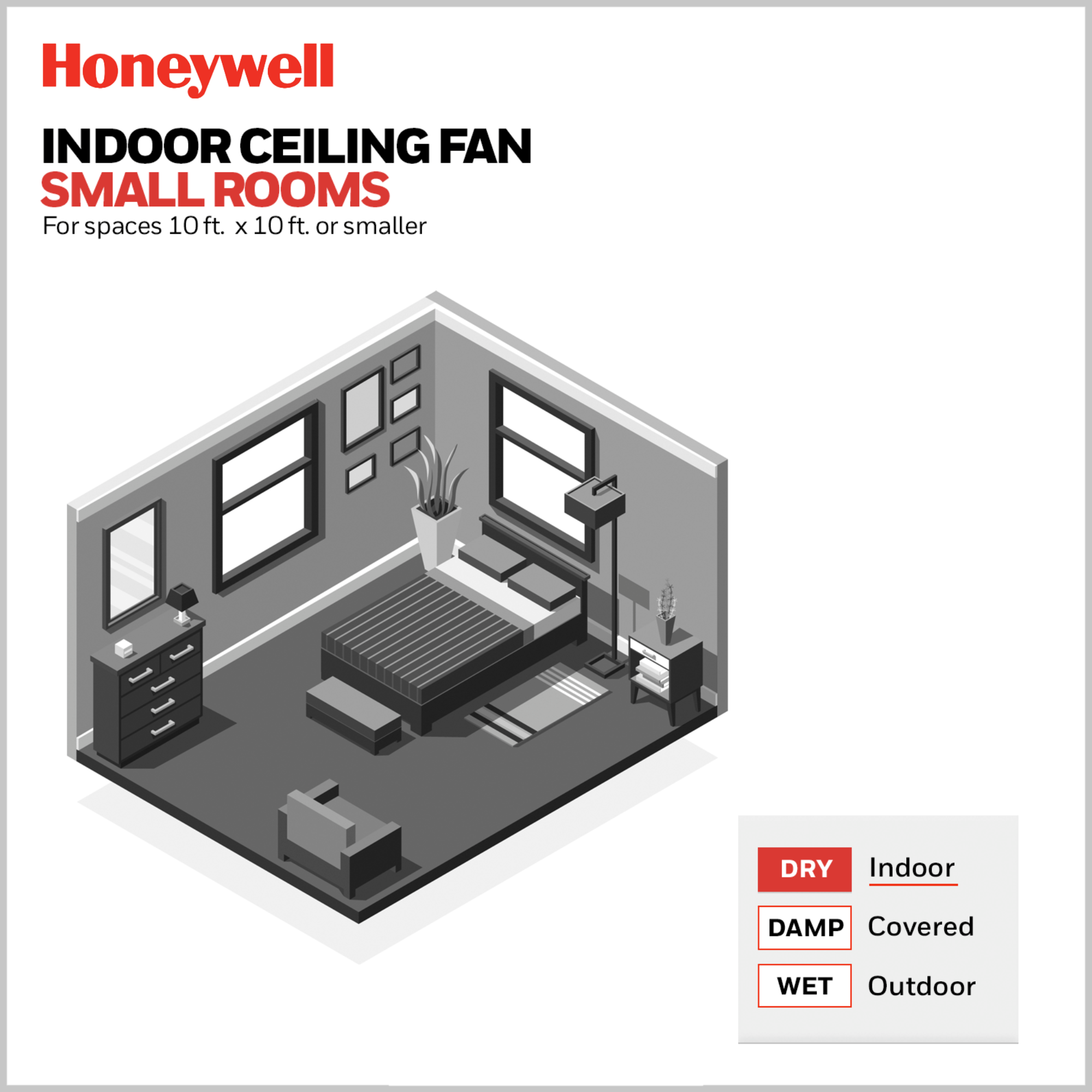 42 Inch Honeywell Conifer Matte Black Ceiling Fan with Light Kit and Remote Control - Perfect for Living Room, Bedroom, and Outdoor Patio Cooling