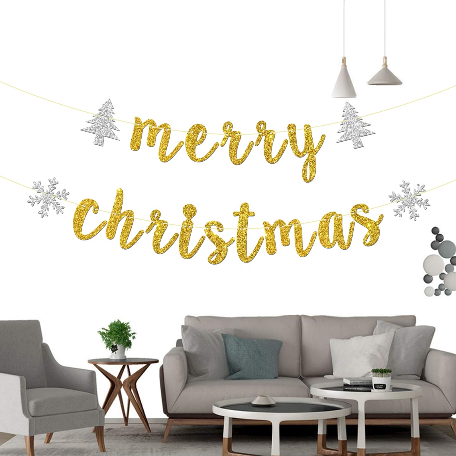 Merry Christmas Banner - Gold Glitter Holiday Party Decor for Christmas, New Year's Eve & Xmas - Perfect for Home, Office & Festive Celebrations