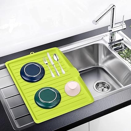 DLEST Plastic Sink Dish Drainer Tray - Sloped Drain Board with Side Drip Grooves, Multicolor Kitchen Sink Rack for Drying Dishes, Cups & Utensils - Perfect for Countertop Organization & Small Space Kitchens