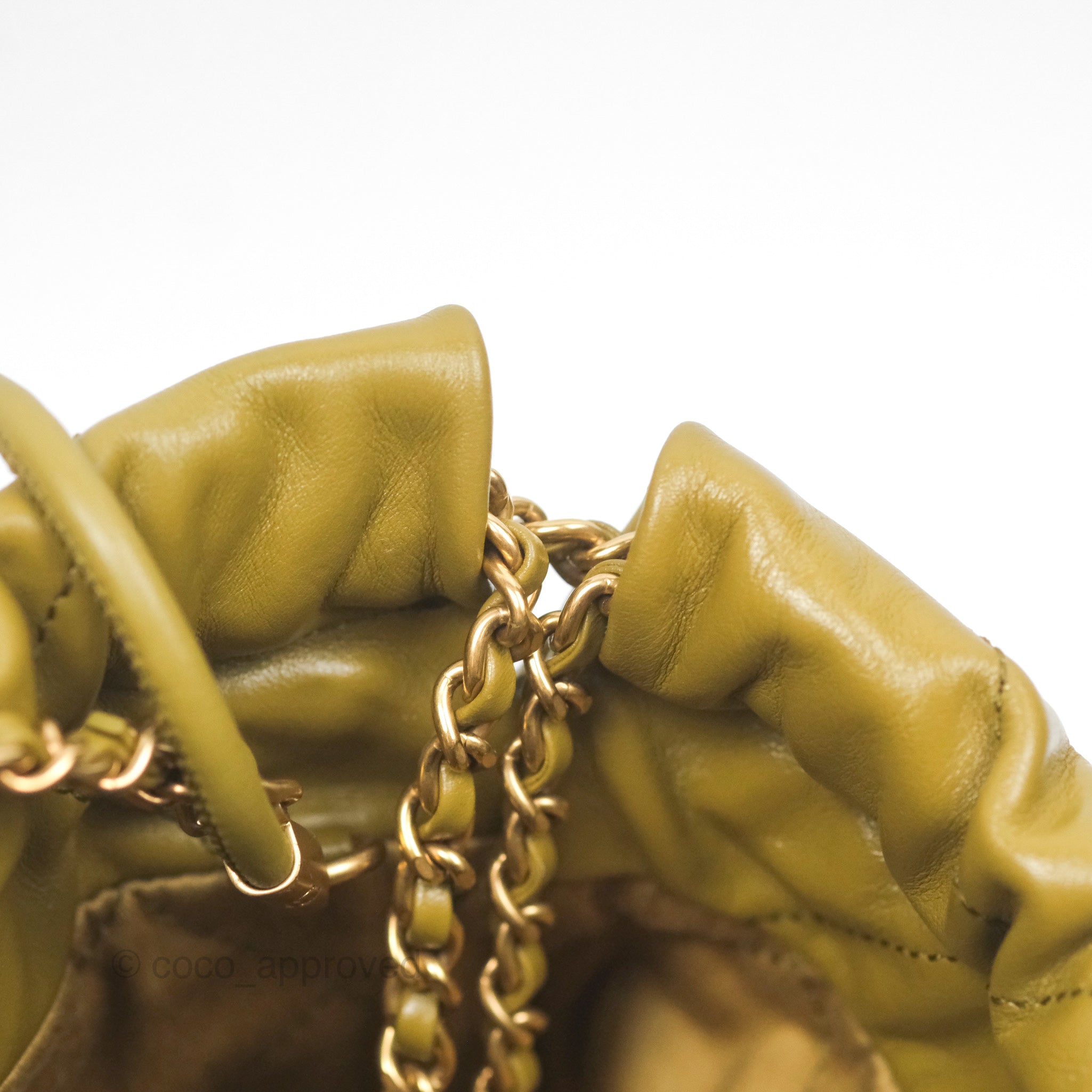 Chanel 22 Mini Bag in Olive Green | Shiny Crumpled Calfskin Leather with Aged Gold Hardware | Luxury Crossbody Purse for Women | Perfect for Date Night & Evening Events