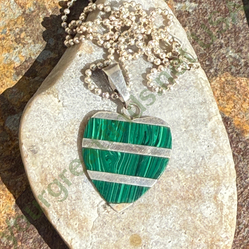 Sterling Silver Channel Inlay Malachite Heart Pendant Necklace - Elegant Jewelry Gift for Women, Perfect for Valentine's Day, Anniversary & Special Occasions