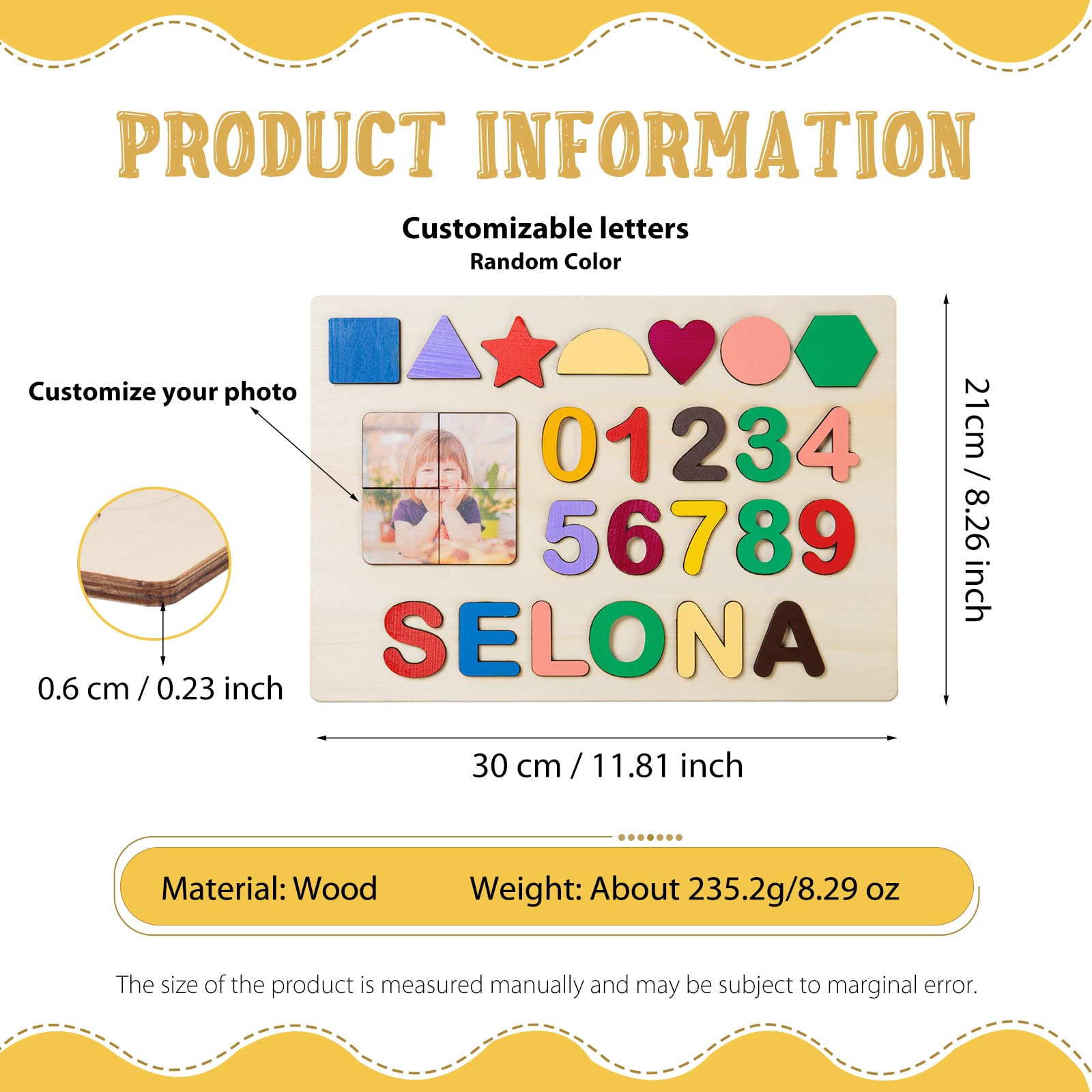 **Personalized Wooden Name Puzzle for Kids - Custom Educational Toy for Toddlers, Baby Boys & Girls - Early Learning Gift for Christmas, Birthday, Thanksgiving (Up to 9 Letters, Style 8) - Perfect for Playtime, Nursery Decor & Developmental Activities**