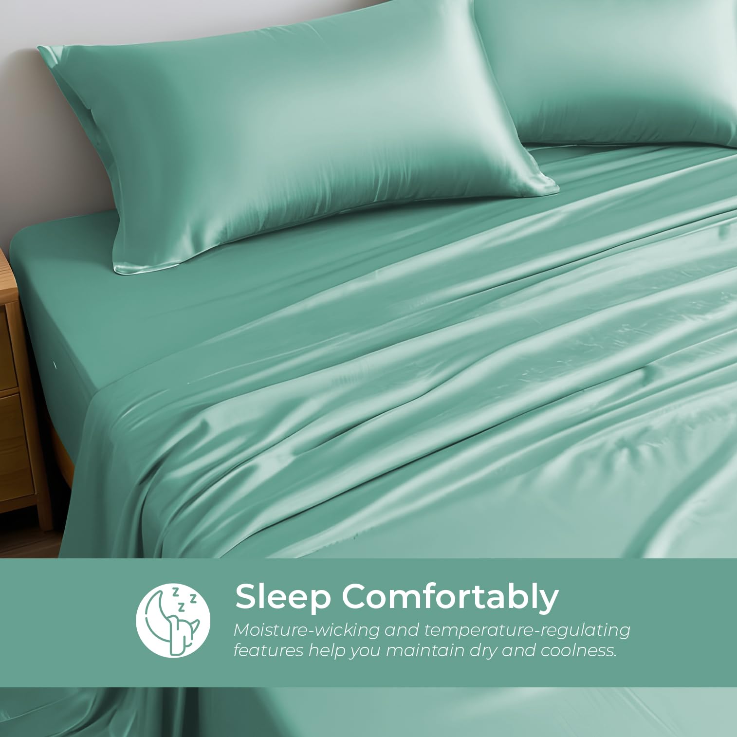 LINENWALAS Queen Size Flat Sheet - 100% Bamboo Rayon Cooling Bed Sheet | Ultra Soft & Breathable Luxury Top Sheet for Hot Sleepers | Perfect for Summer Nights & Temperature Regulation (Queen, Aqua)