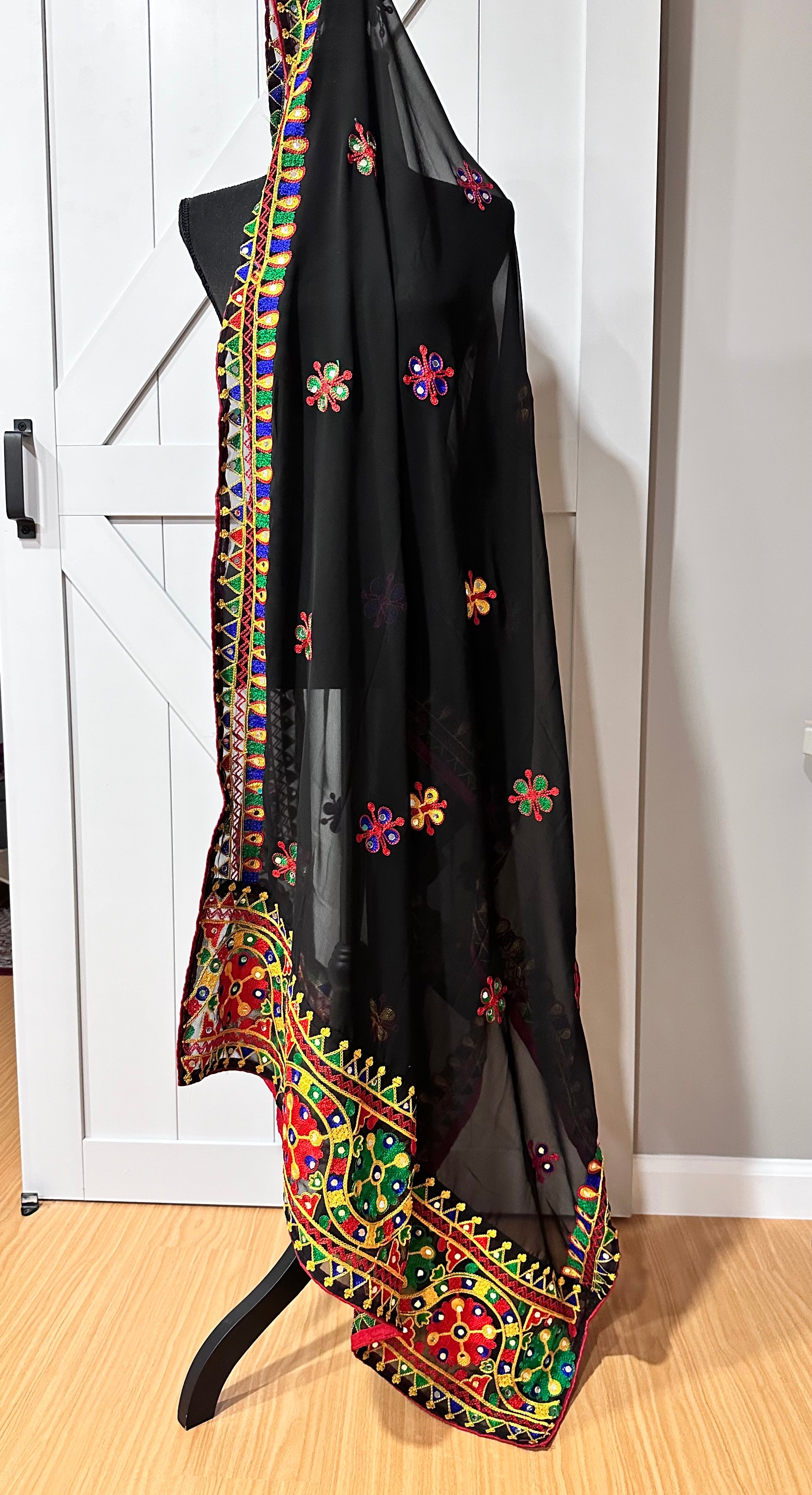 Navaratri Dupatta Scarf - Elegant Black Chiffon Dupatta for Women | Perfect for Festivals, Weddings & Traditional Outfits