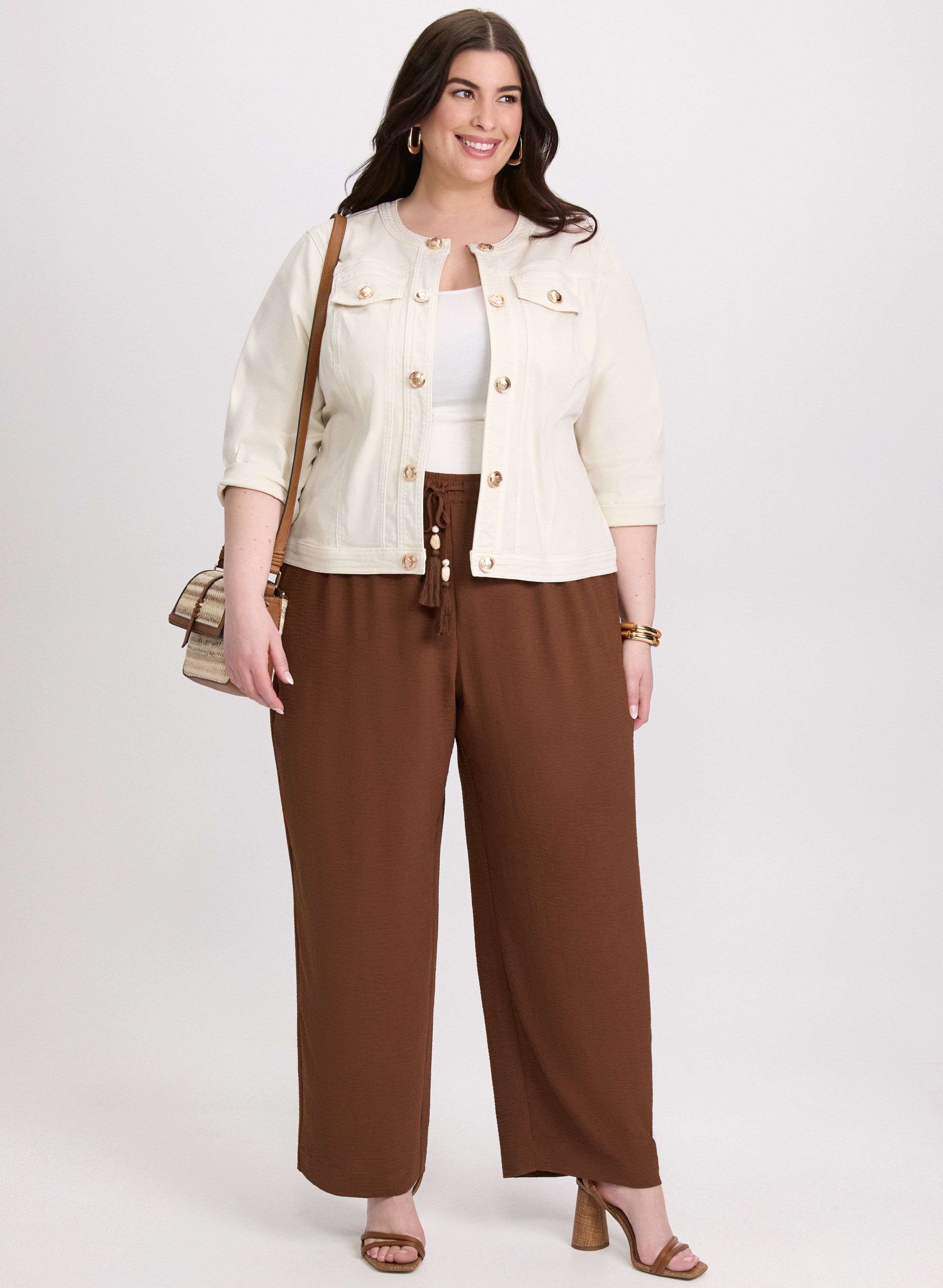 Stylish 3/4 Sleeve Denim Jacket & Olivia High Waisted Wide Leg Pants Set - Casual Outfit for Women | Perfect for Spring Fashion, Date Nights & Office Wear