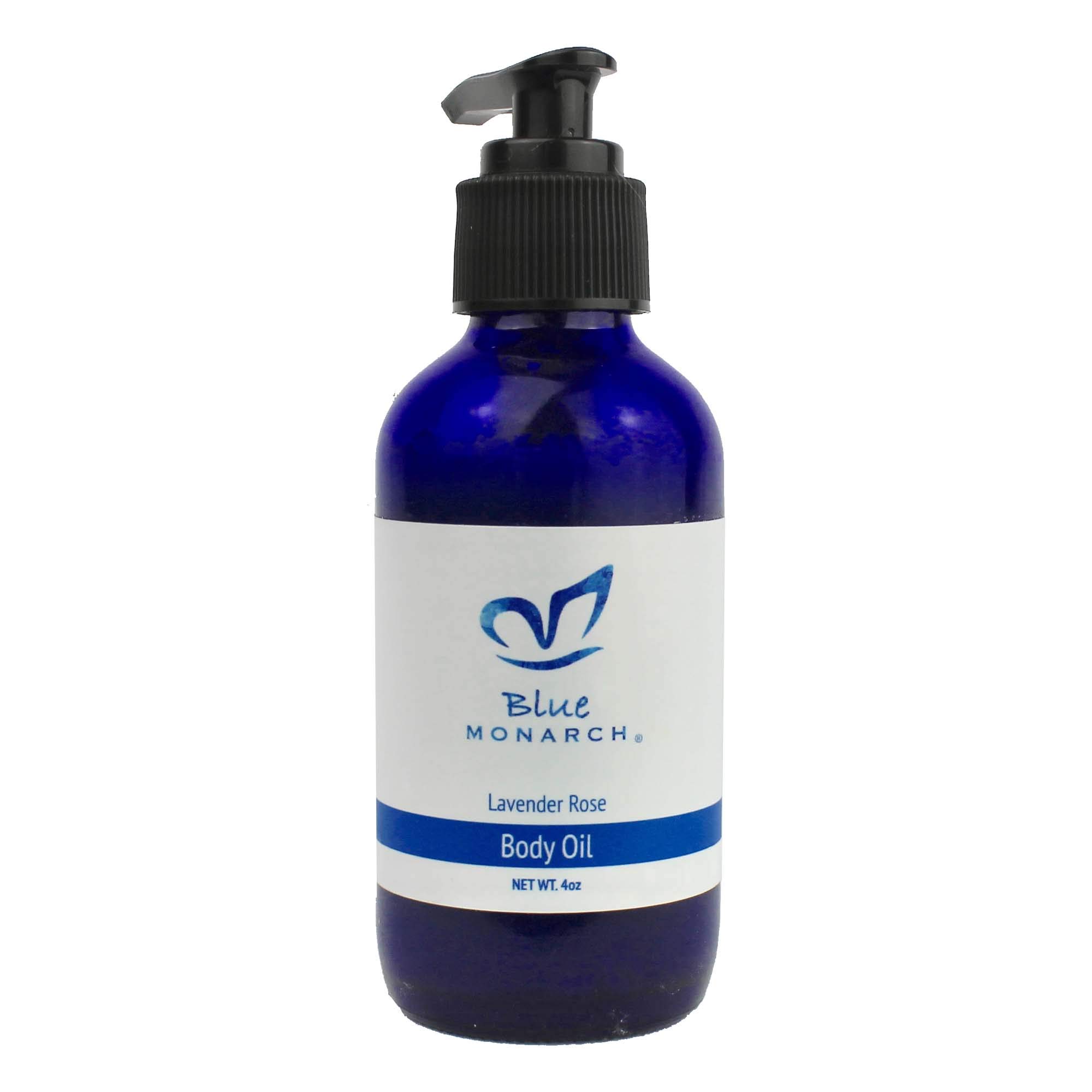 Blue Monarch Skincare Lavender Rose Body Oil - Natural Moisturizing & Relaxing Massage Oil for Dry Skin (4 oz) - Perfect for Aromatherapy, Spa Nights & Self-Care Rituals