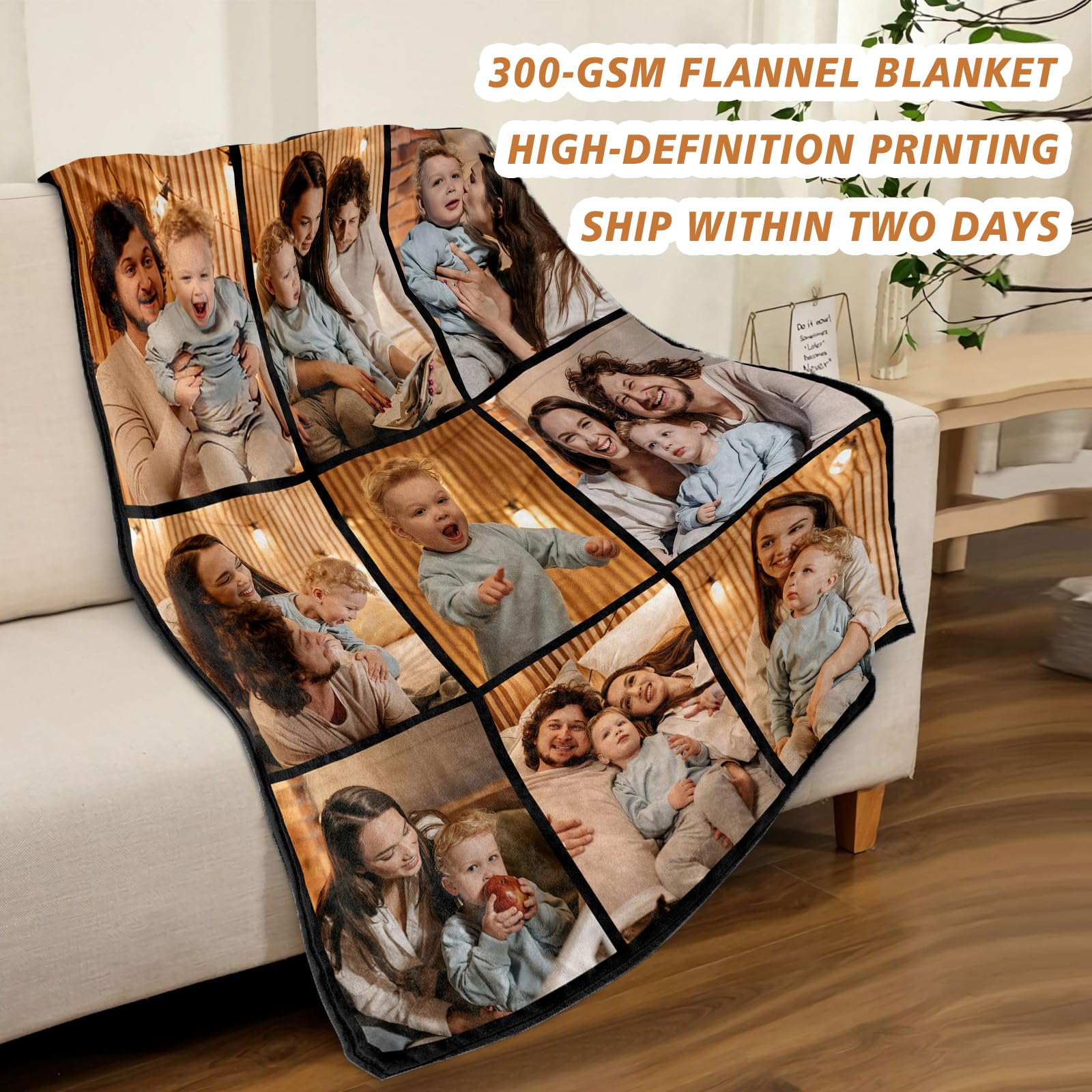 Custom Photo Blanket - Personalized Fleece Throw with 9 Pictures | Upload Your Own Photos | Perfect for Family Gifts, Anniversary Presents & Home Decor