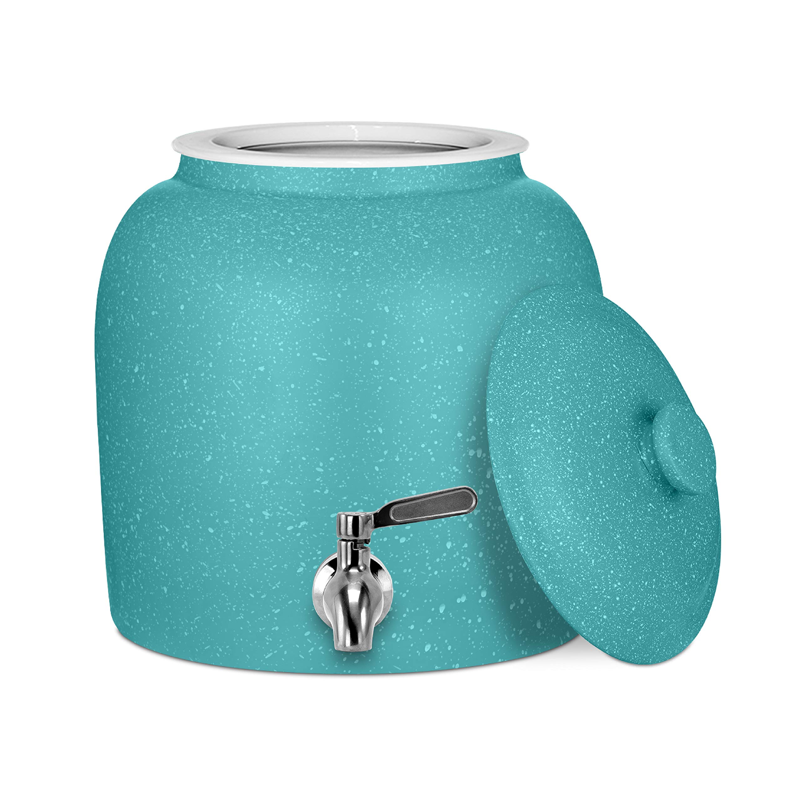 Geo Sports Porcelain Water Dispenser with Lid & Valve - Solid Color Speckled Series, Baby Blue Crock - Perfect for Kitchen, Office, or Outdoor Gatherings