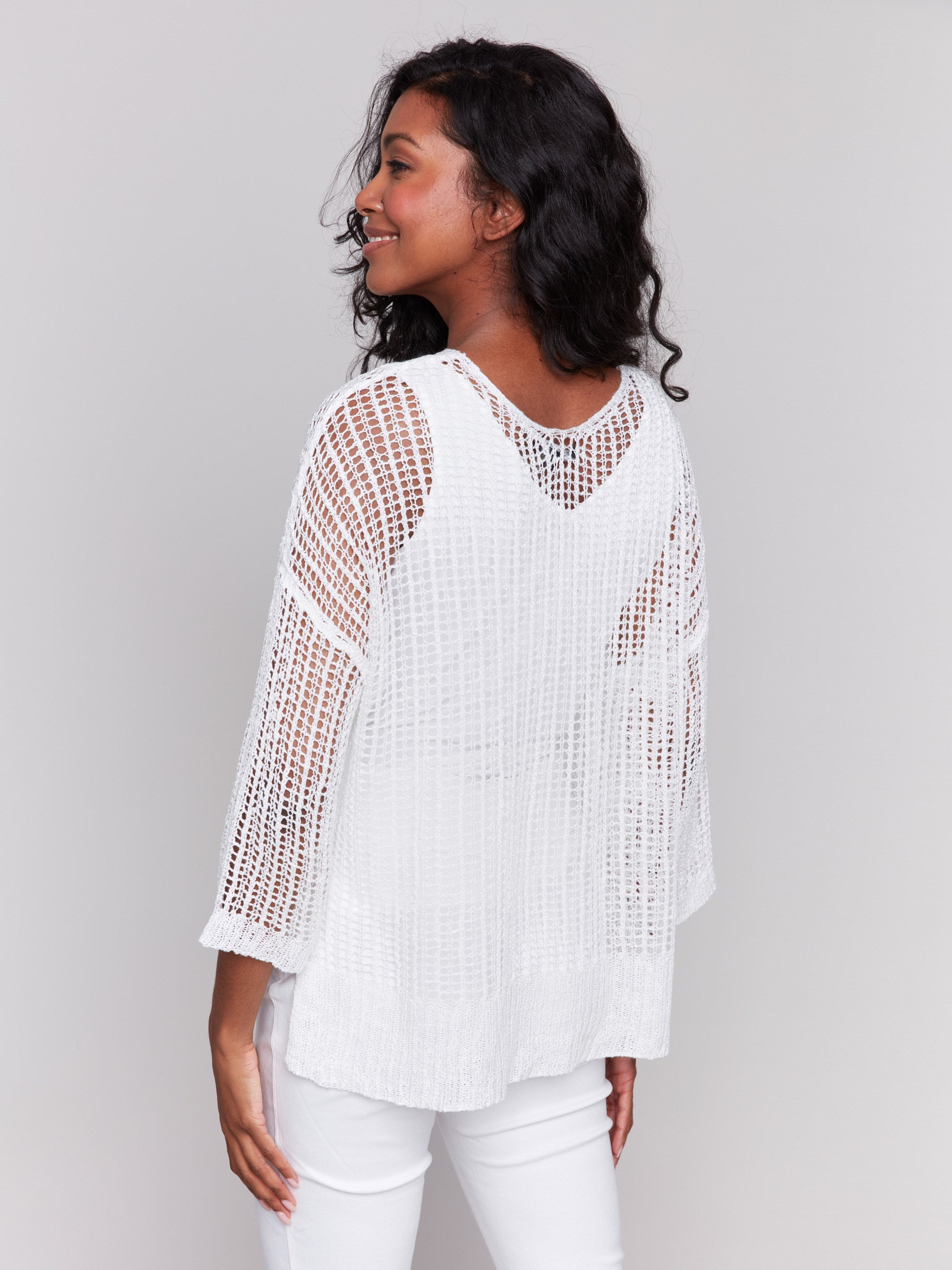 Fishnet Crochet Sweater Women's White Lace Knit Pullover - Perfect for Boho Chic Outfits, Beach Cover-ups & Festival Fashion