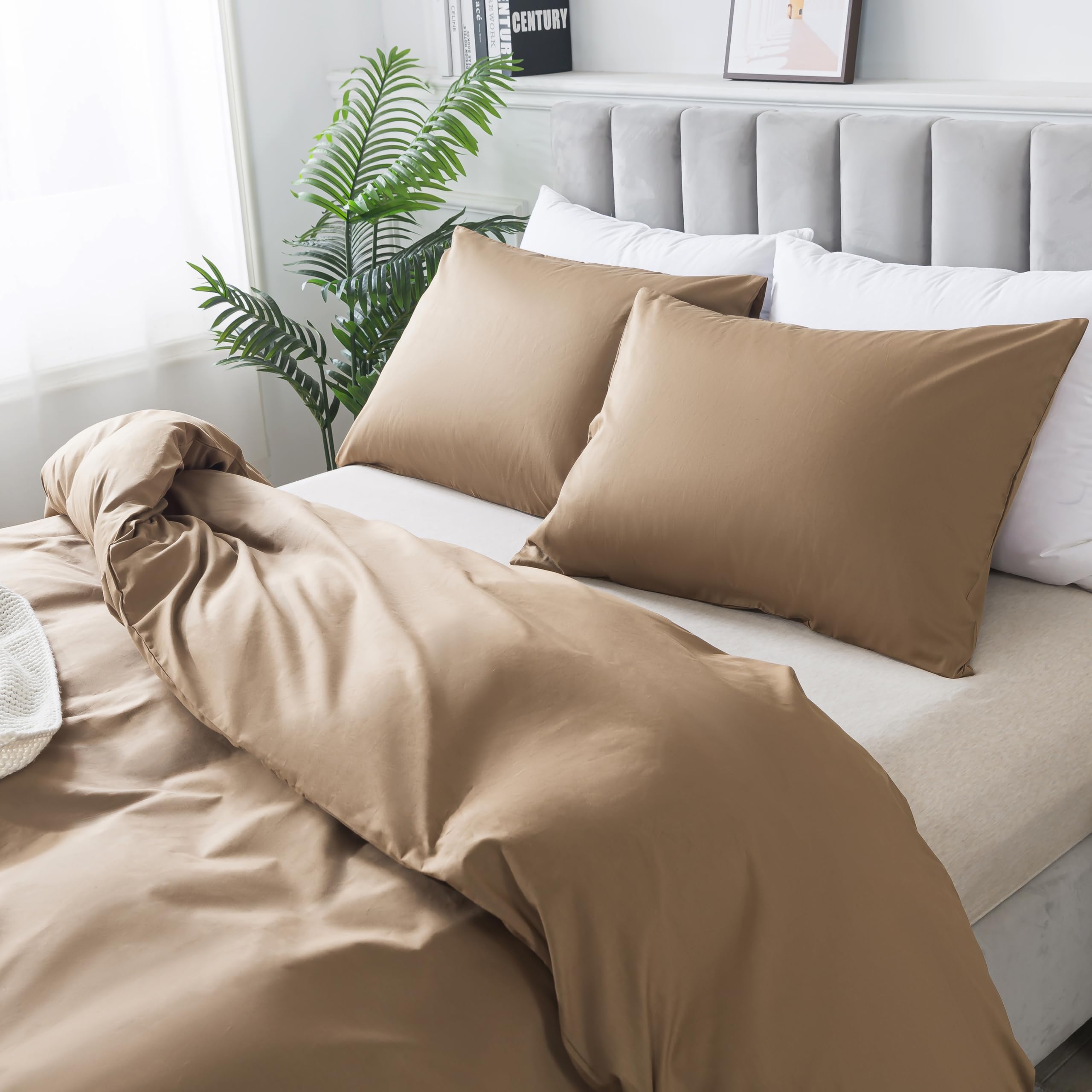 Premium 100% Washed Cotton Duvet Cover Set with Zipper Closure & Envelope Pillowcases - Ultra Soft, Breathable Bedding - Queen & King Size Options (Coffee) - Perfect for Master Bedrooms, Guest Rooms & Cozy Home Decor