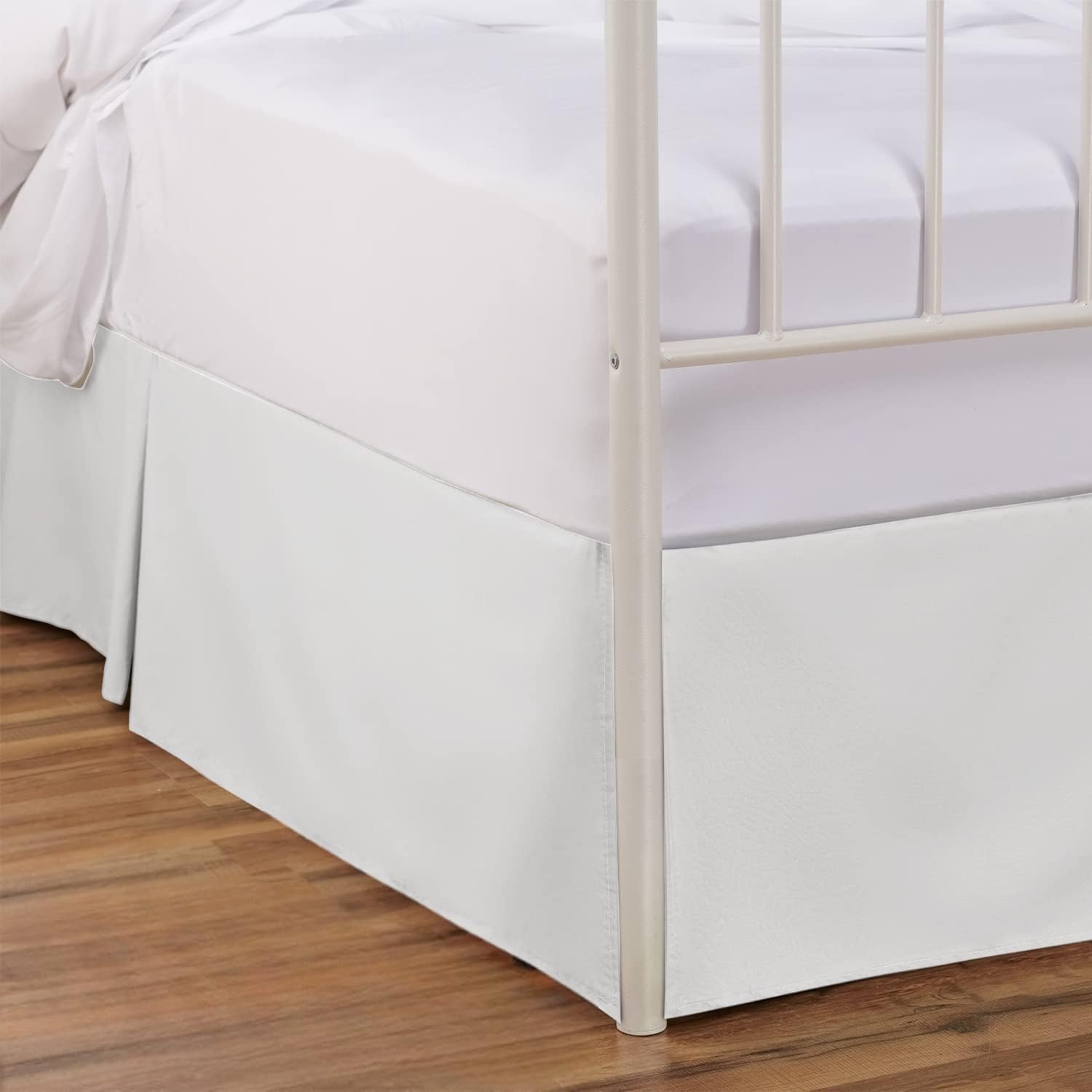 Premium White Queen Size Bed Skirt - 18 Inch Drop Split Corner Design with Tailored Pleats | Poly-Cotton Blend Fitted Bed Skirt for Luxury Bedrooms, Guest Rooms & Airbnb Styling