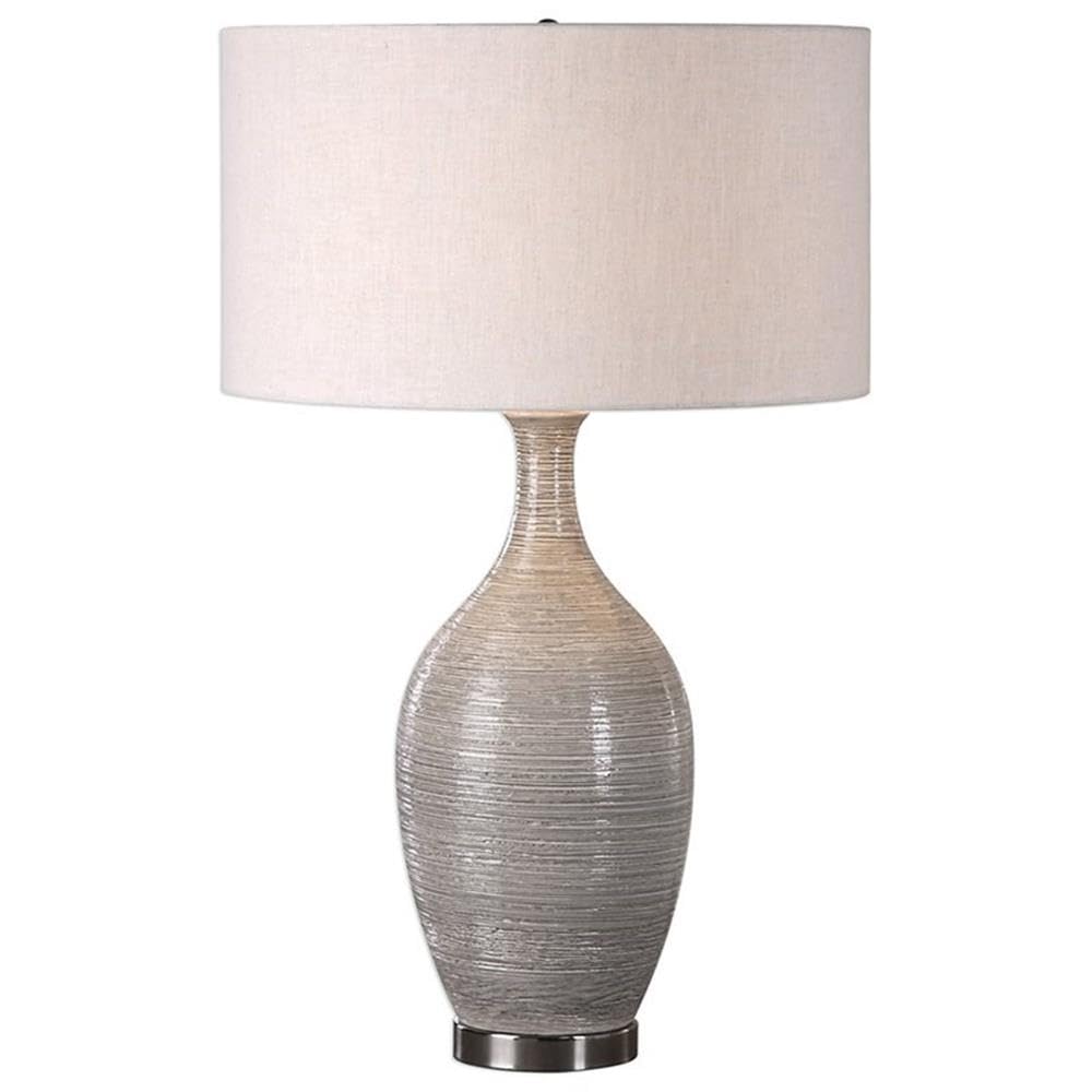 BOWERY HILL Modern Table Lamp - Textured Gray & Beige Finish - Perfect for Living Room, Bedroom, or Office Lighting