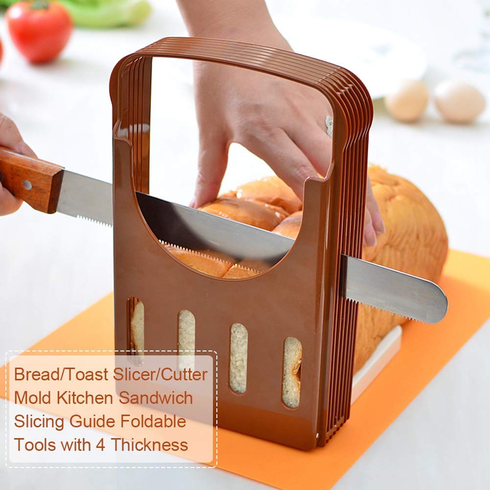 Best Foldable Bread Slicer - ABS Plastic Bread Cutter in Brown - Perfect for Homemade Bread, Sandwiches & Toast - Ideal for Kitchen, Camping & Picnics