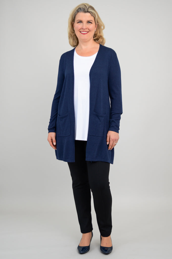 Justine Sweater Women's Indigo Blue Bamboo Cotton Blend Knit Top - Soft & Comfortable for Casual Wear, Office, and Fall Layering