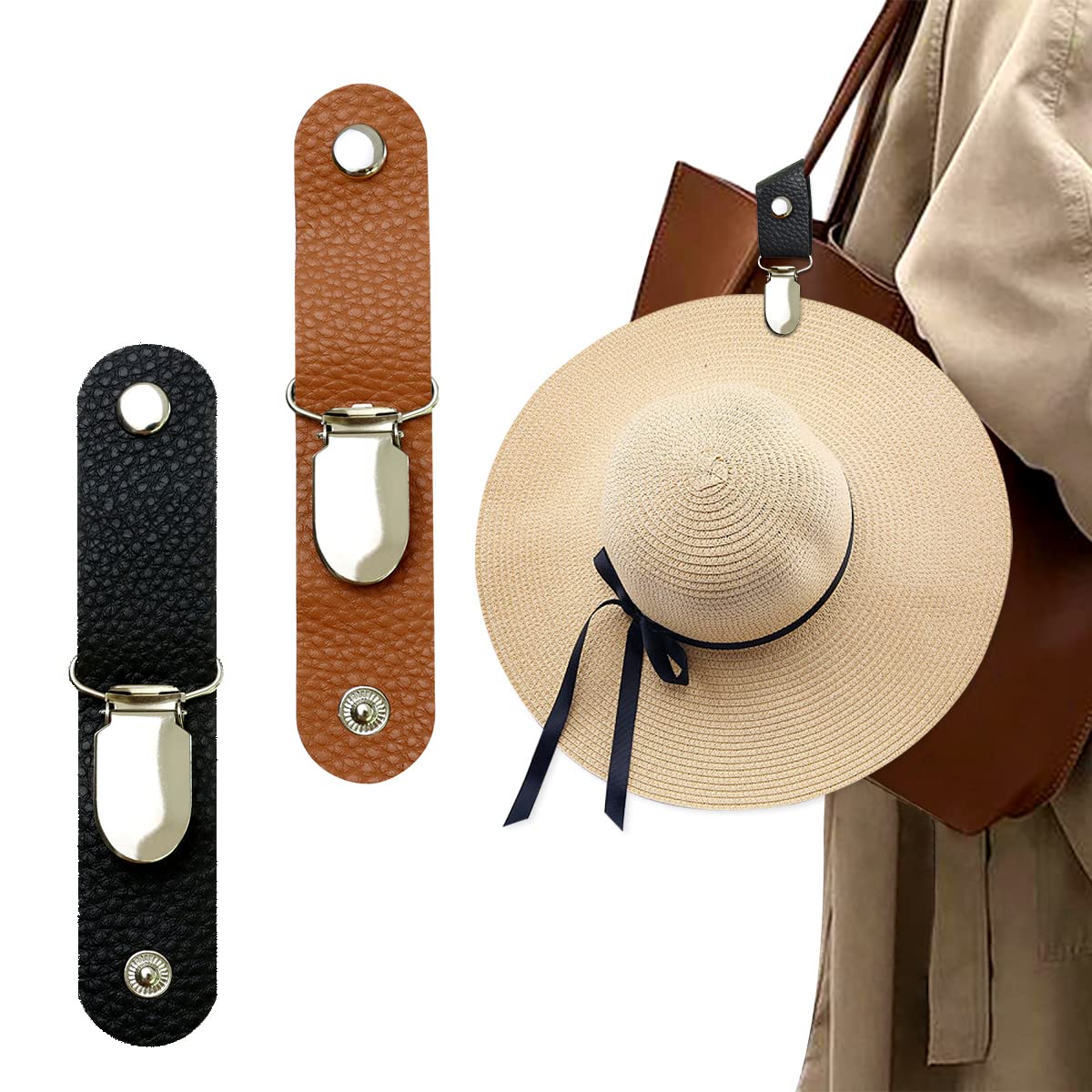 Durable PU Leather Hat Clip for Travel Bags & Luggage - Adjustable Duckbill Hat Holder for Outdoor Adventures, Hiking & Beach Trips - Secure Hat Attachment for Backpacks, Suitcases & Gear