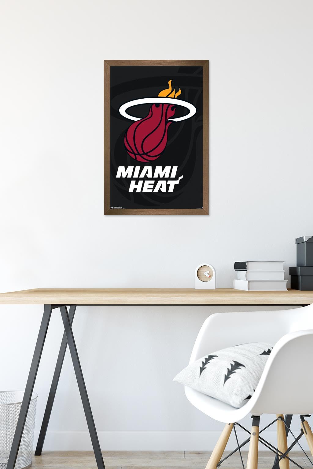 NBA Miami Heat Logo Wall Poster - 14.725 x 22.375 Inches Bronze Framed Sports Decor for Man Cave, Game Room & Office | Officially Licensed NBA Merchandise