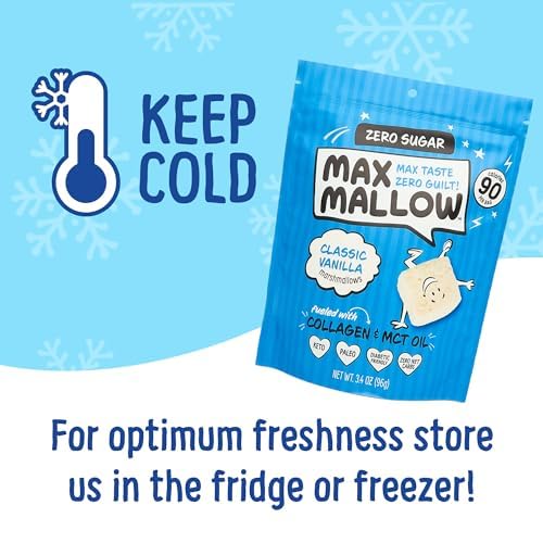 Max Mallow Sugar Free Marshmallows - Keto Friendly, Zero Sugar Snacks for S'mores, Hot Chocolate & Baking | Classic Vanilla Flavor | 6 Pack | Perfect for Camping, Desserts & Low-Carb Diets