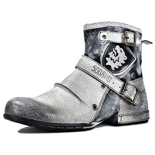OSSTONE Men's Fashion Moto Boots - Leather Chukka Boots with Zipper, Casual Shoes OS-5008-1-ABNH | Perfect for Motorcycle Riding, Outdoor Adventures & Street Style