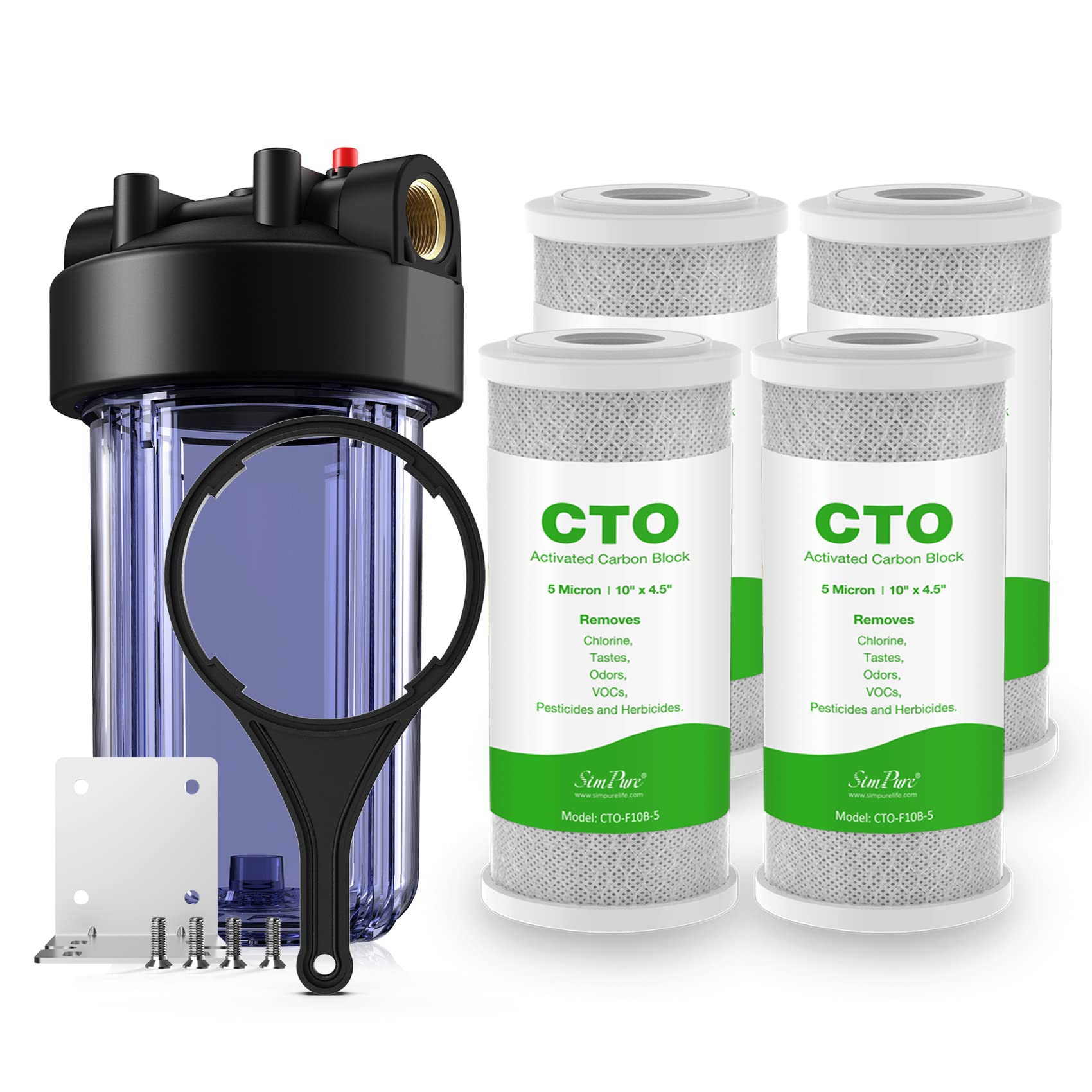 SimPure 10-Inch Whole House Water Filter Housing DB10C with 5 Micron 10