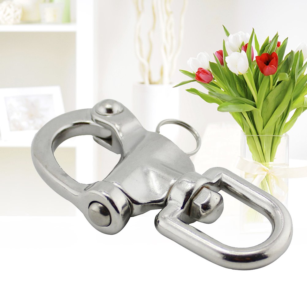 TOPBATHY Heavy Duty Stainless Steel Swivel D Shackle - 2 Pack Corrosion Resistant Snap Hook with Large Bail for Marine, Boating, Fishing & Outdoor Rigging