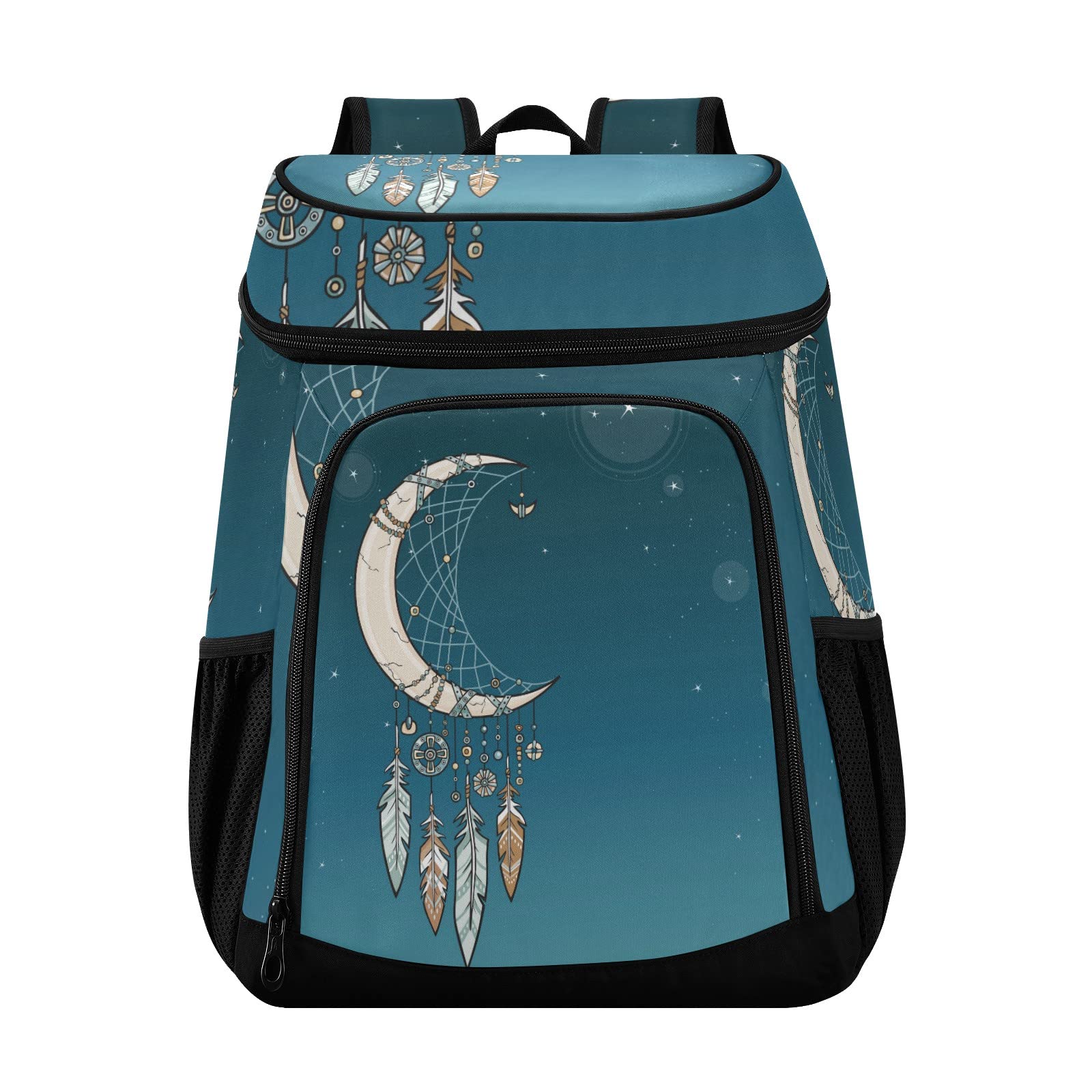 Boho Feathers Insulated Leak Proof Backpack Cooler - 36 Can Capacity, Portable for Beach, Picnic, Hiking, Camping, Park Trips & Outdoor Adventures