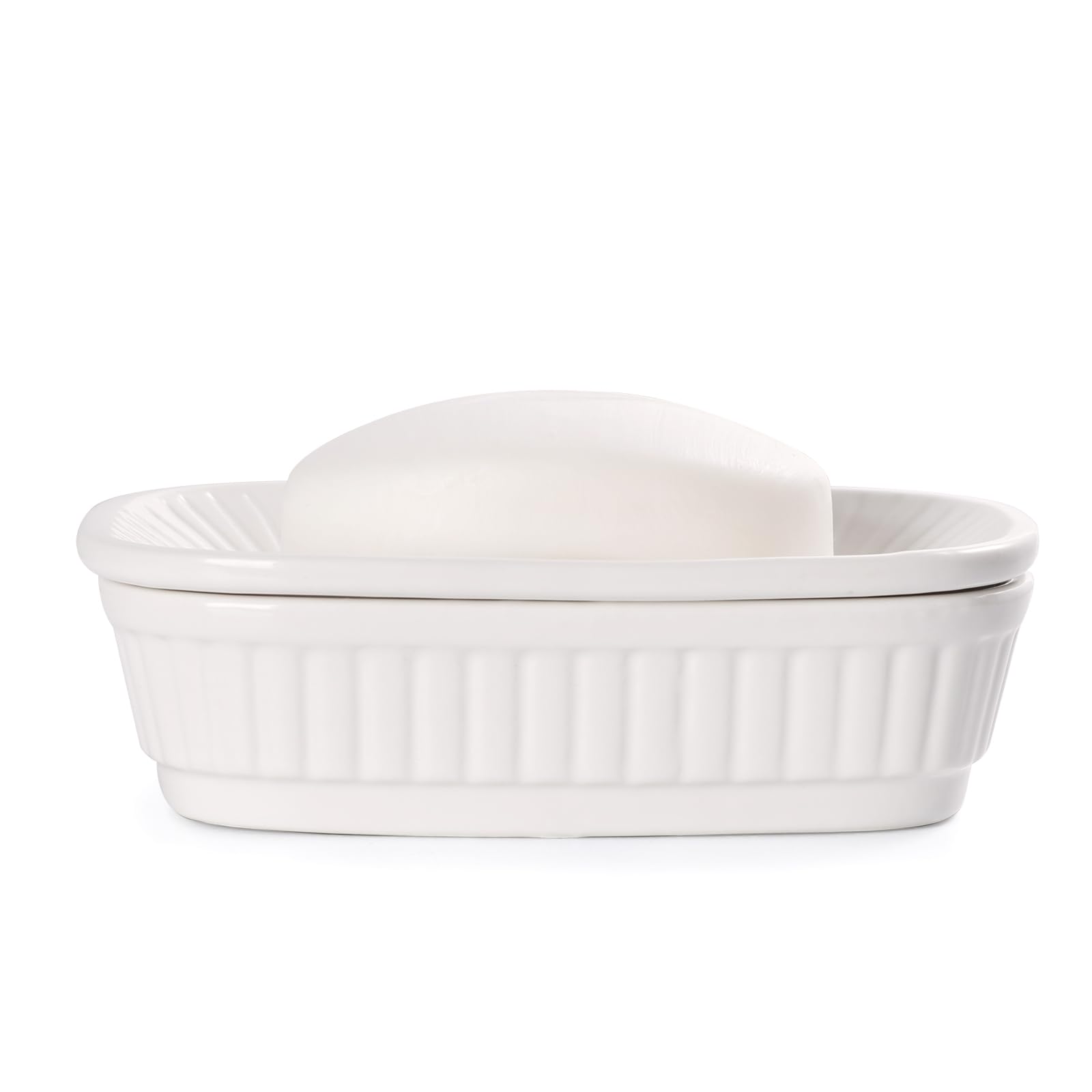 **Ceramic Soap Dish - Self Draining Soap Holder with Double Layer Design for Bathroom, Shower & Kitchen - Minimalist Vintage Style White Soap Tray - Keep Soap Dry & Hygienic - Perfect for Modern Homes & Spa-Like Bathrooms - by ANTIS'S HOME**