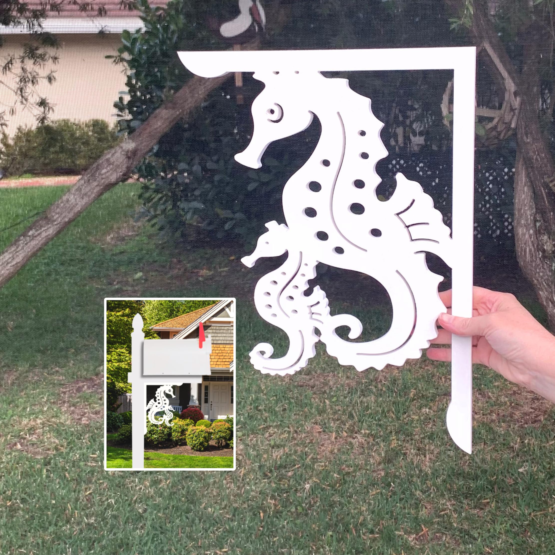 Seahorse with Baby Mailbox Bracket - Durable 16x12 Inch Decorative Wall Hook for Nursery, Bedroom & Coastal Home Decor