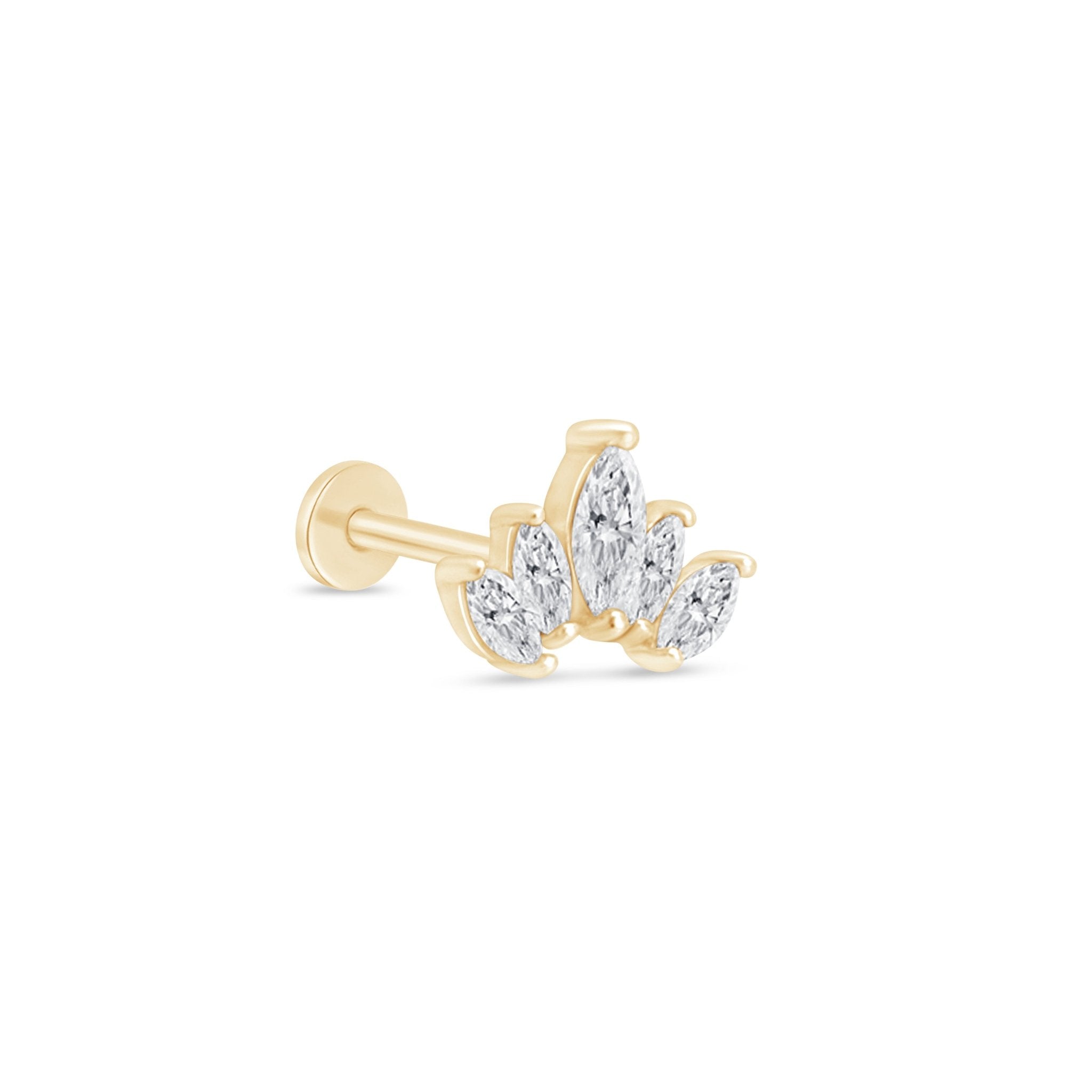 14K Yellow Gold Marquise Cut Five Petal Lotus Stud Earrings - Dainty Floral Jewelry for Women, Perfect for Everyday Wear & Special Occasions