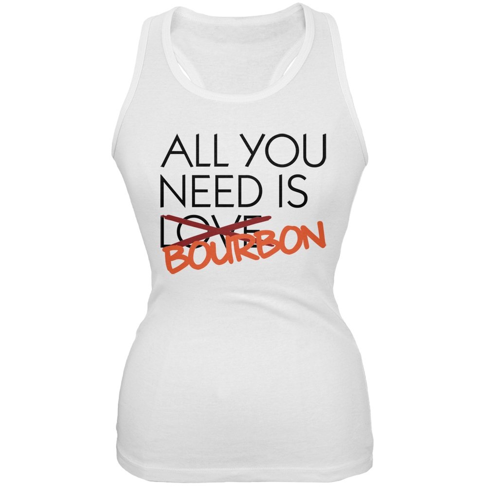 Bourbon Not Love White Juniors Soft Tank Top - Medium | Comfortable & Stylish Casual Wear for Women, Perfect for Summer Outings & Music Festivals
