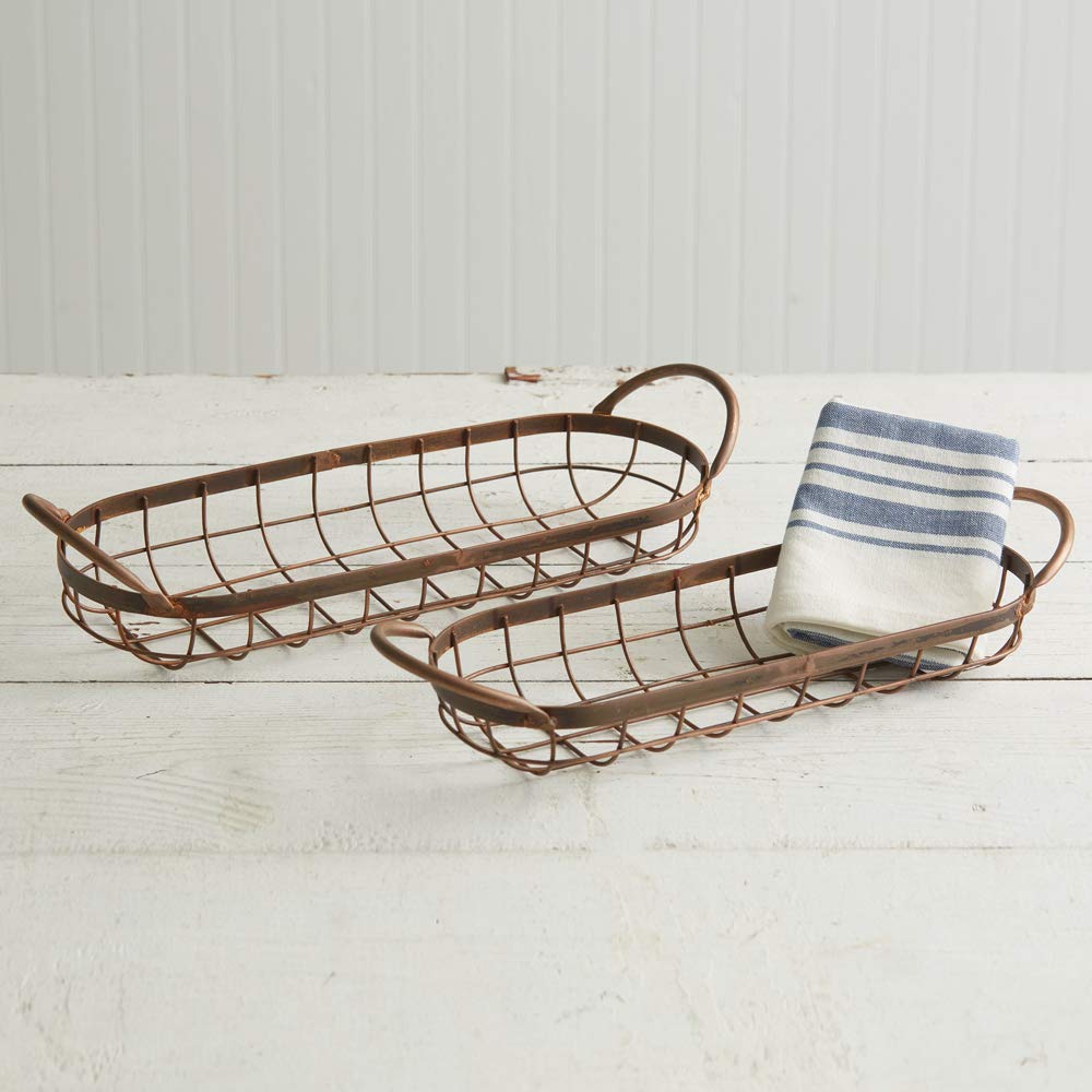 Set of 2 Elegant Copper Bread Baskets for Rustic Kitchen Decor & Bread Serving | Perfect for Farmhouse Dining, Wedding Centerpieces & Home Storage