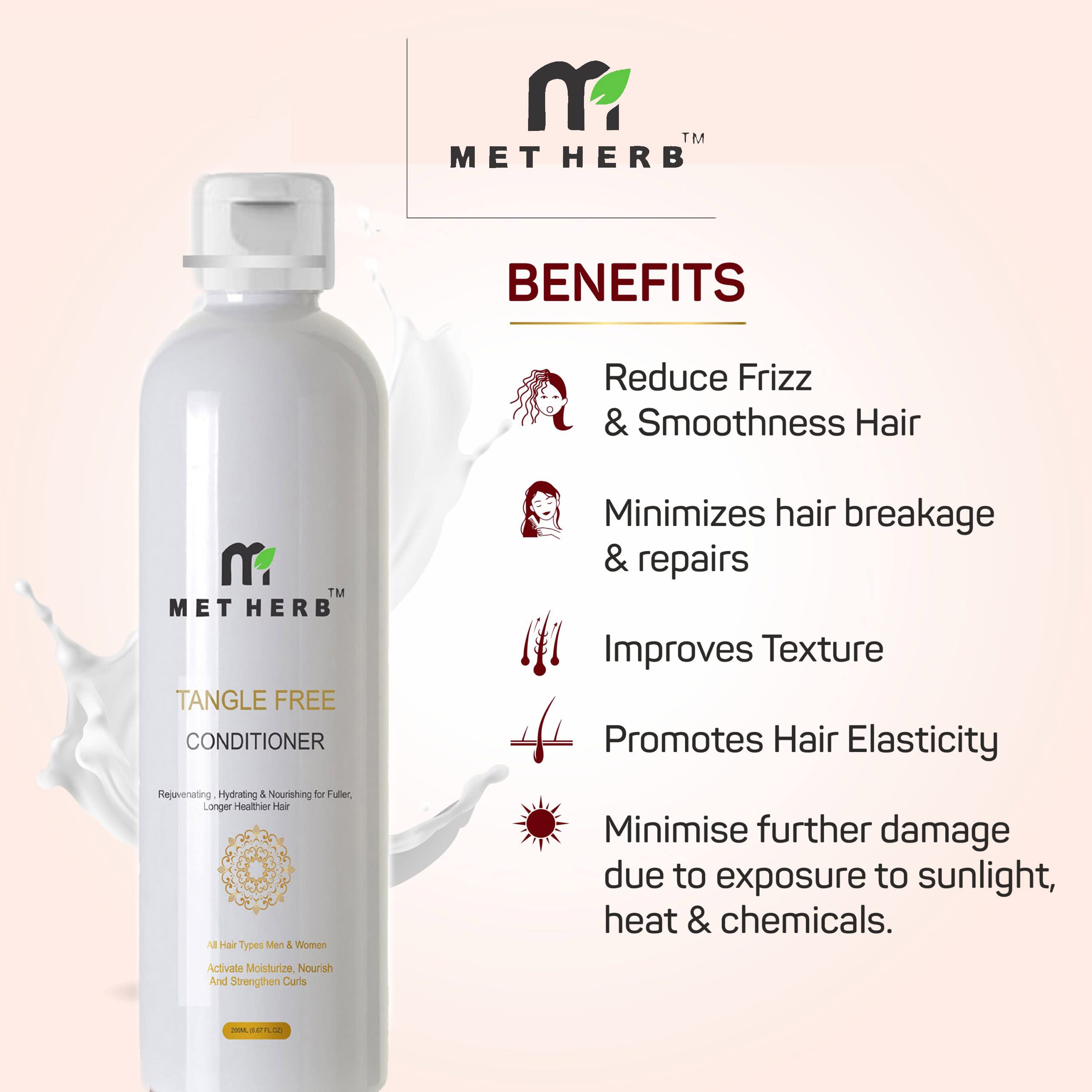 MET HERB Tangle Free Hair Conditioner - 200ml | Detangling & Hydrating for Smooth, Frizz-Free Hair | Perfect for Daily Use, Dry & Damaged Hair Care