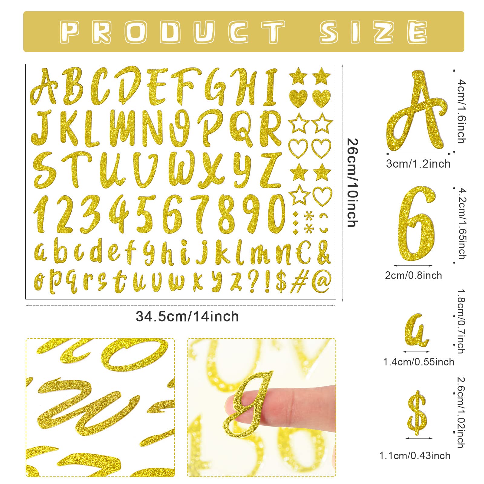 Fainne 921-Piece Gold Glitter Vinyl Letter Stickers - Self-Adhesive Alphabet & Number Stickers for DIY Crafts, Mailbox Decor, Classroom Signs, Door Decoration - Perfect for Scrapbooking, Party Decor, and Gift Wrapping