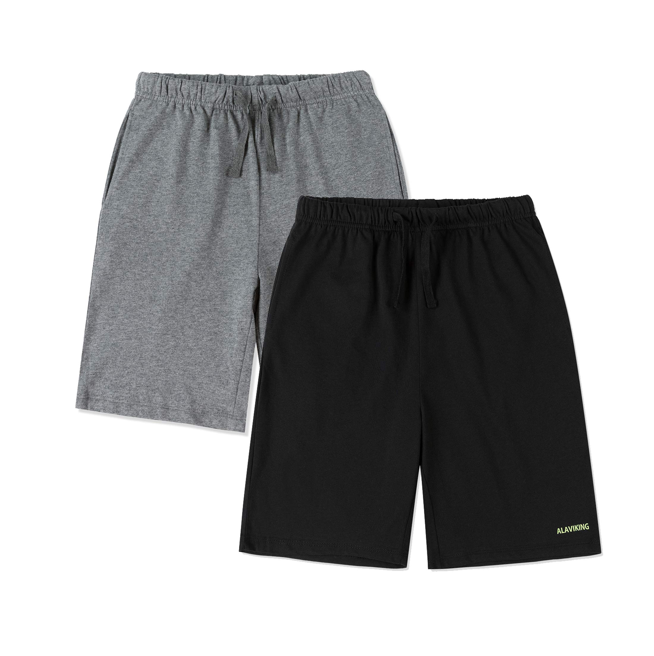 ALAVIKING Kids' Cotton Shorts 1 or 2 Pack - Elastic Waist with Drawstring - Comfortable Sweat Shorts for Boys & Girls Ages 3-12 - Perfect for Playtime, Sports & Summer Activities