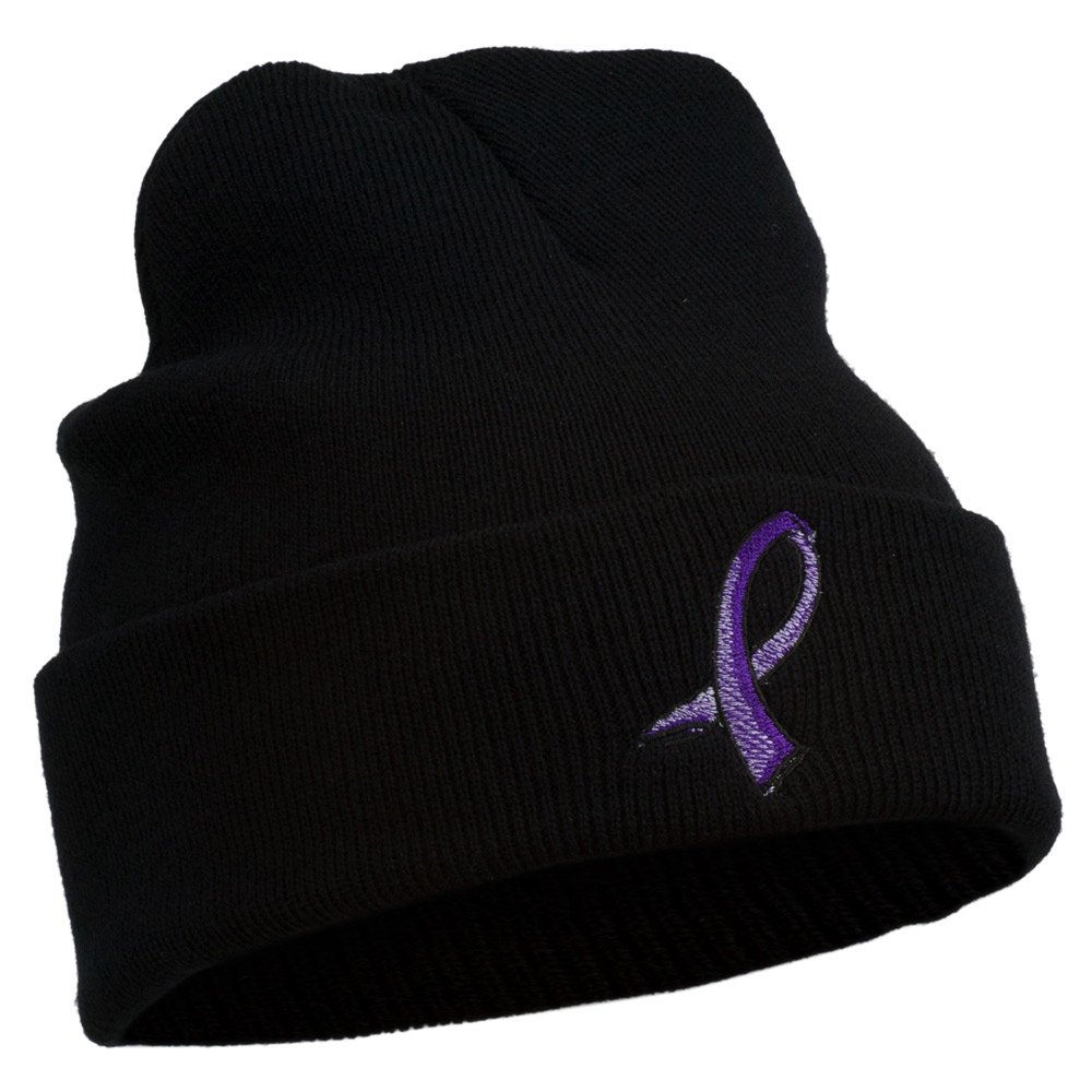 Cancer Awareness Ribbon Embroidered Beanie Hat - Soft Long Knit Cap for Chemo Patients & Supporters | Winter Warmth & Fundraising Events