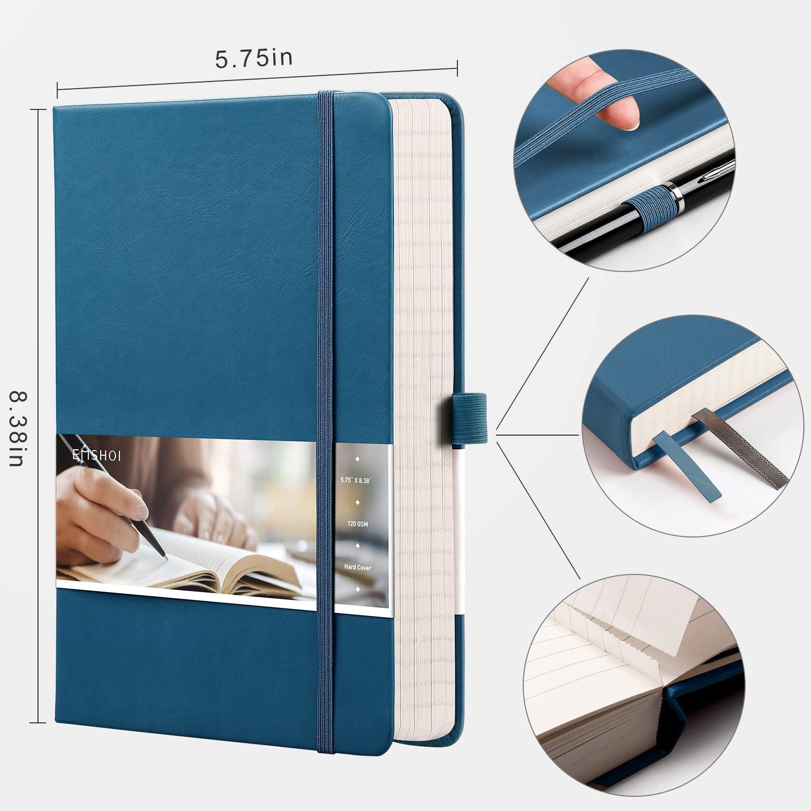 EMSHOI Premium Leather Journal Notebook - 120gsm Thick Paper, 256 Numbered Pages, A5 Hardcover with Sticky Notes | College Ruled Writing Notebook for Women & Men | Perfect for Work, School, Journaling & Note Taking | 5.75