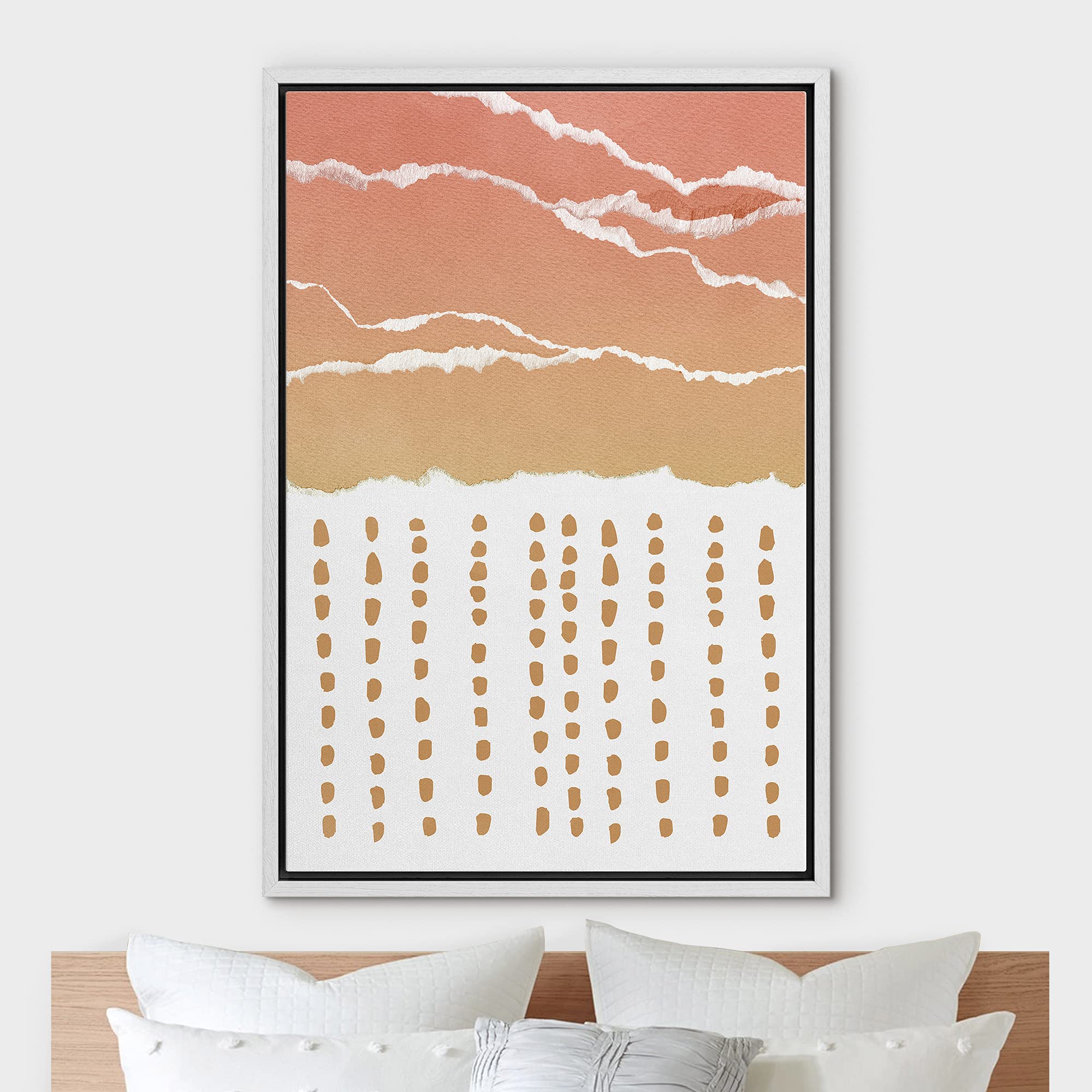 IDEA4WALL Framed Canvas Print Wall Art - Modern Abstract Pink & Yellow Torn Paper Effect with Dots Pattern, Mid-Century Style Home Decor for Living Room, Bedroom, Office - 16x24 Inch White Frame | Perfect for Contemporary Spaces & Gift Giving