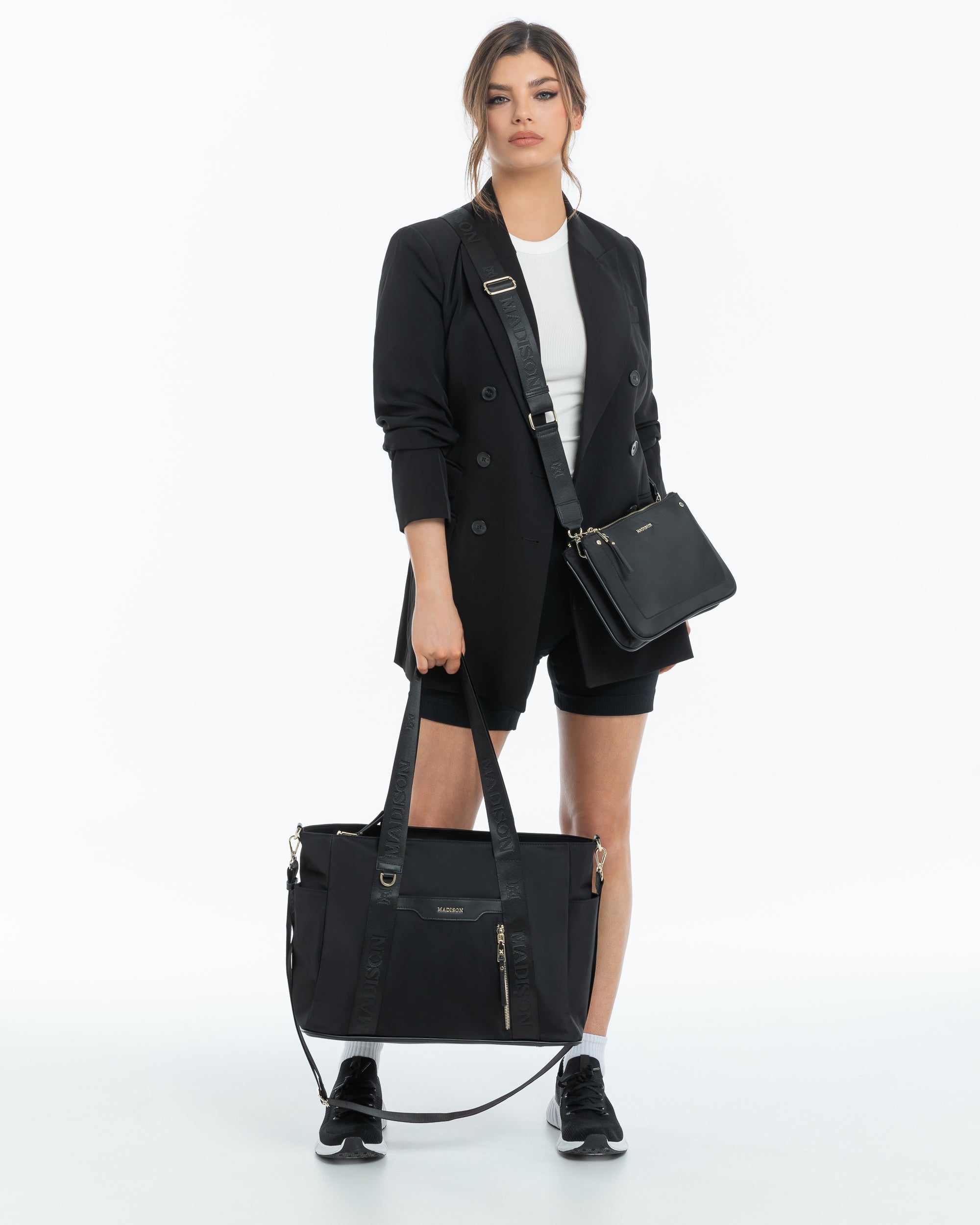 Anita Large Nylon Tote Bag with Monogram Webbing Strap - Durable Women's Work Bag for Office, Travel & Shopping - Perfect for Professionals, Students & Commuters