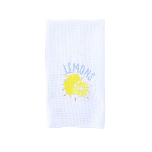 Embroidered Waffle Kitchen Towels - Farmhouse Style Dish Towels with Lemon Embroidery - Absorbent Cotton Dishcloths for Drying Dishes - Perfect for Farmhouse Kitchen Decor, Hostess Gifts & Rustic Home Decor