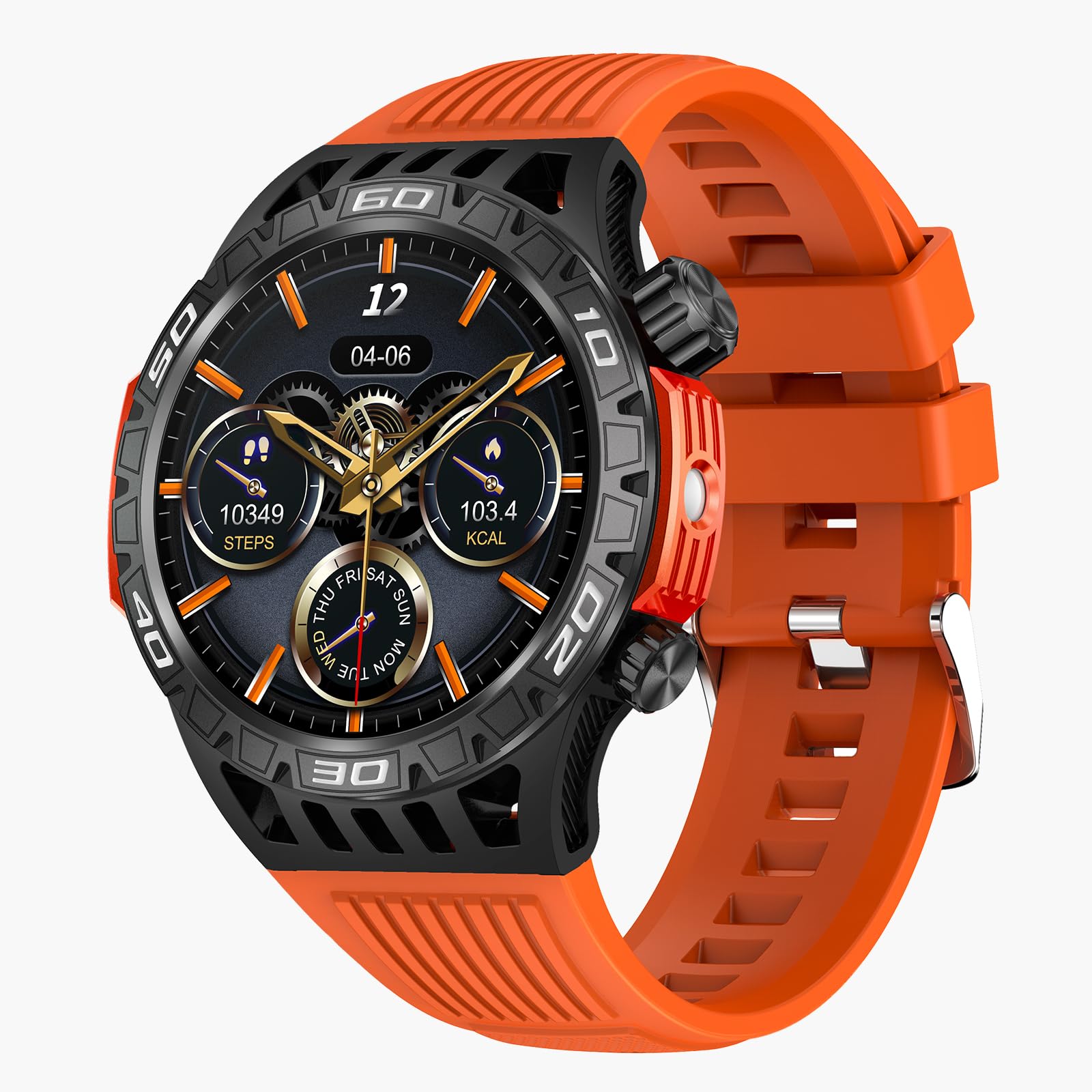 Yihou Smart Watch for Men - Fitness Tracker with Heart Rate Monitor, Sleep Tracking, Waterproof, Military Design, Long Battery Life - Compatible with Android & iOS (Orange) - Perfect for Outdoor Activities, Workouts & Daily Health Monitoring