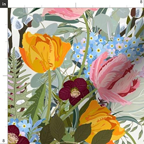 Morning Tulips Floral Yellow Poppy Printed Minky Fabric - Soft Fat Quarter for Sewing Baby Blankets, Quilt Backing & Plush Crafts - Perfect for Nursery Decor, DIY Projects & Summer Home Accents